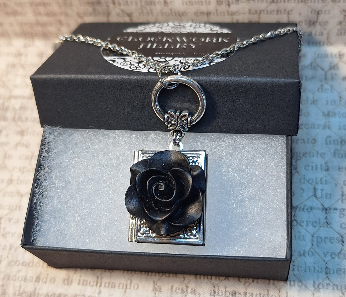 Black Rose Book Locket Necklace