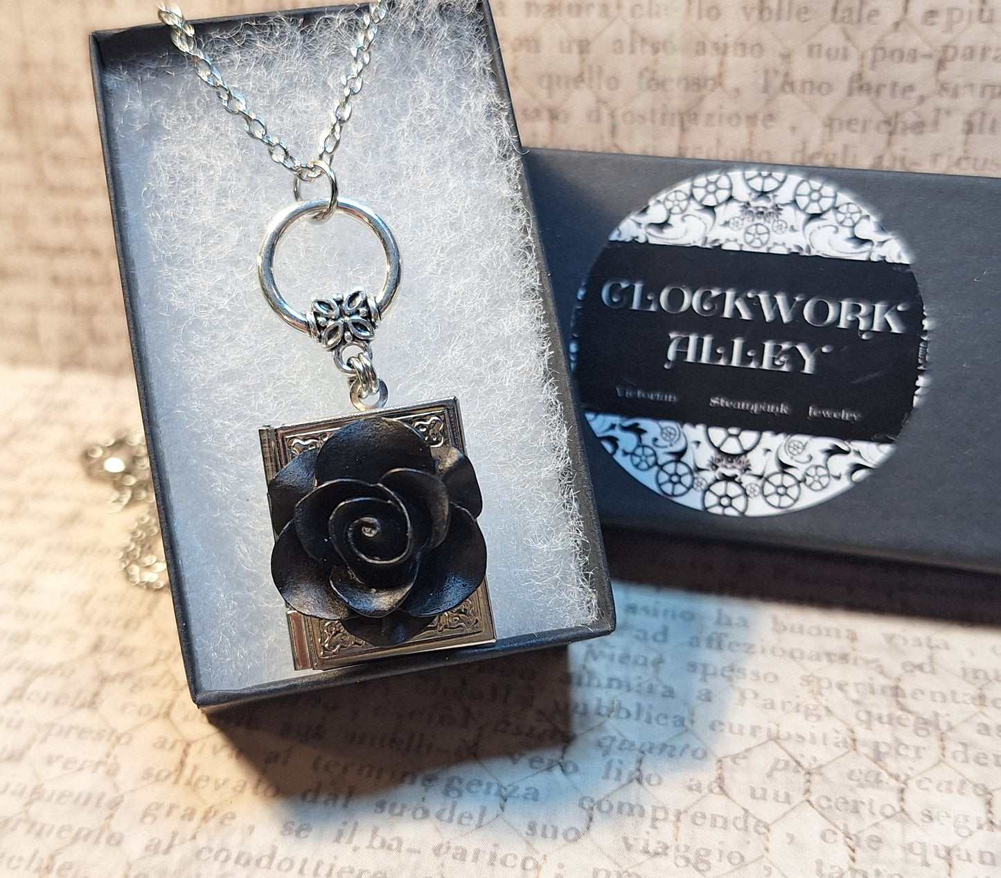 Black Rose Book Locket Necklace