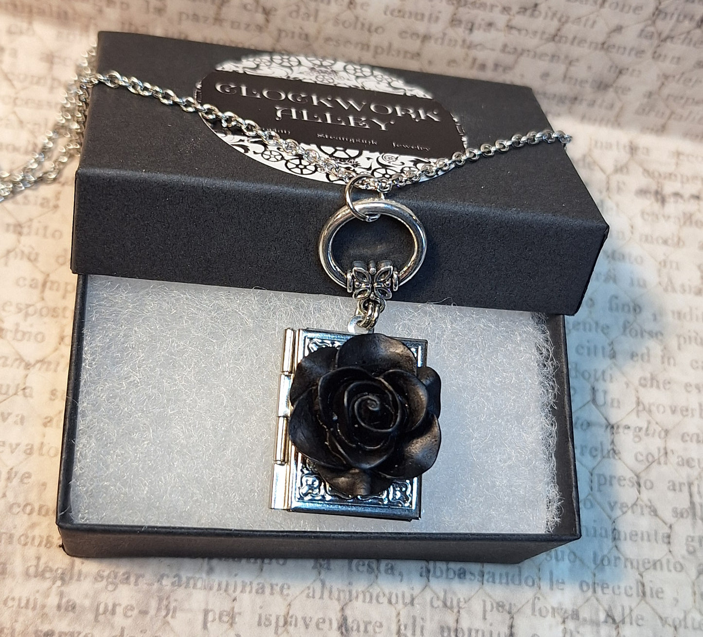 Black Rose Book Locket Necklace
