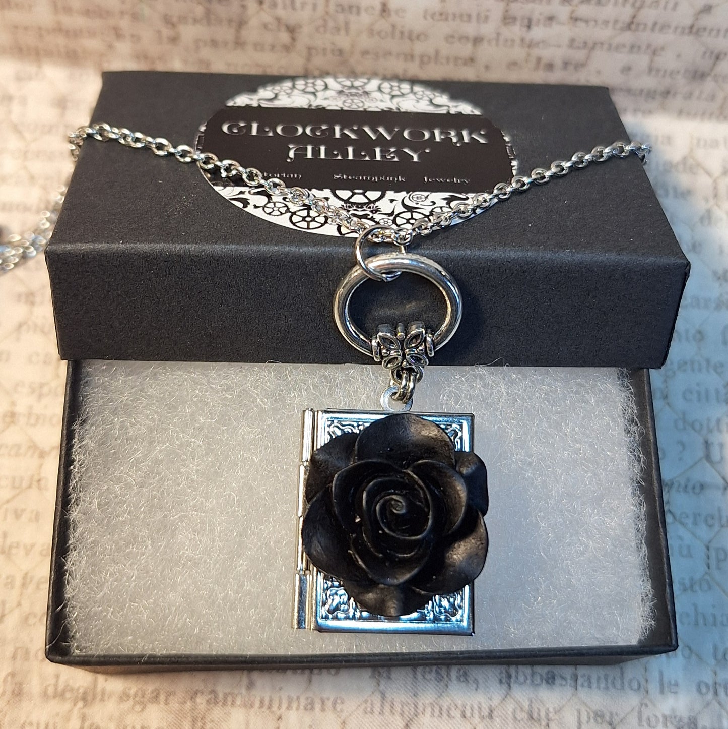 Black Rose Book Locket Necklace
