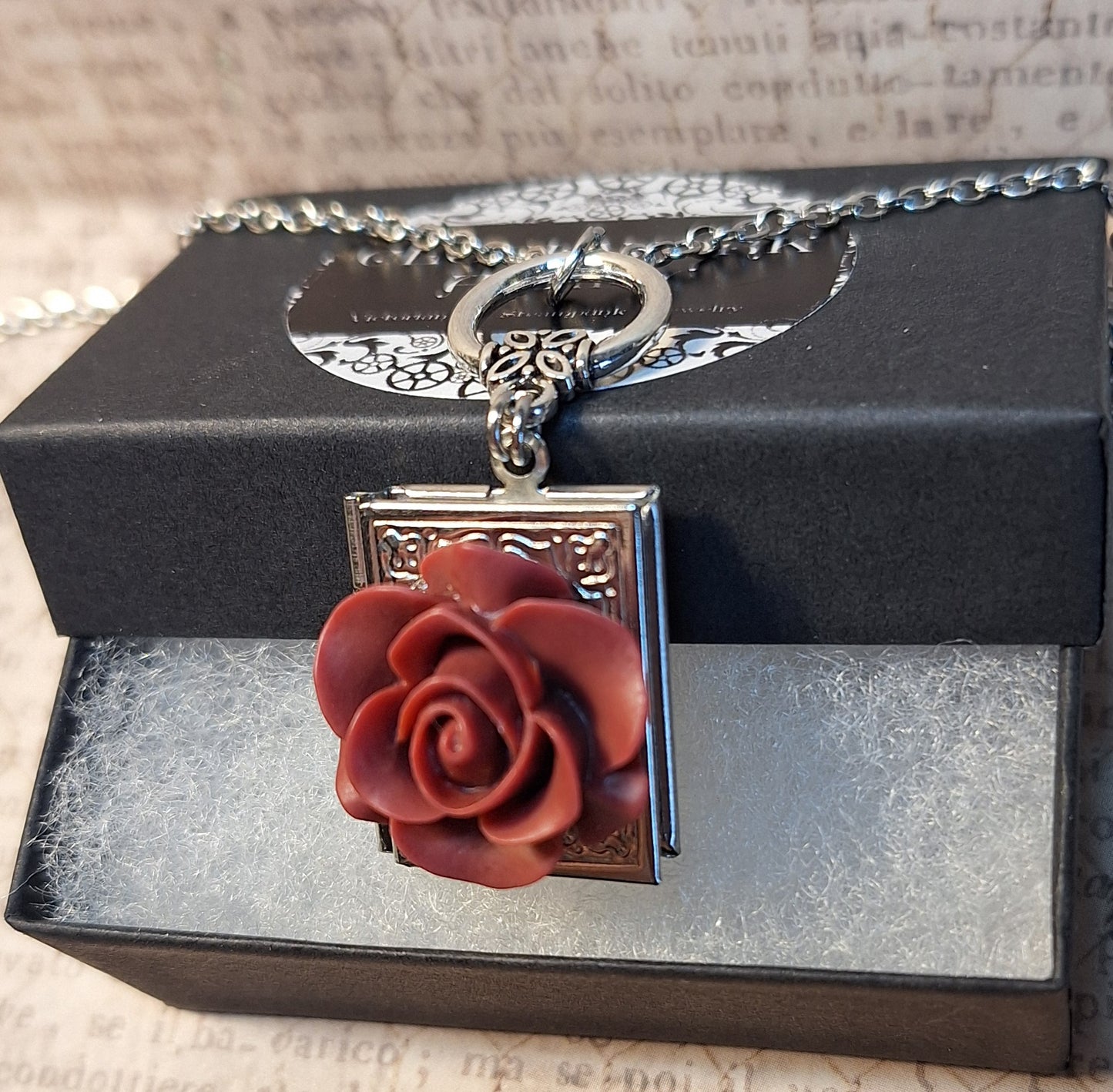 Red Rose Book locket Necklace