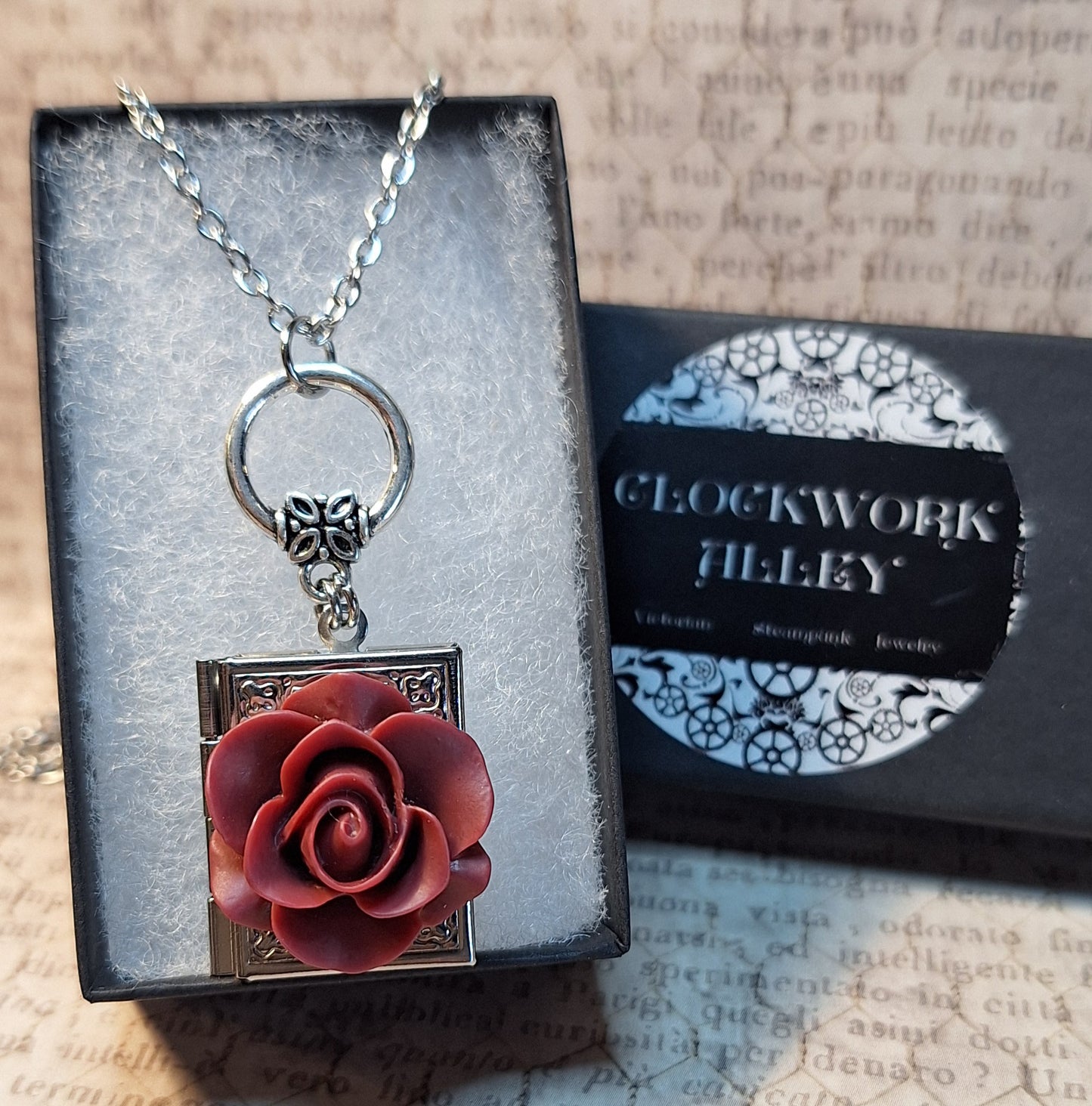 Red Rose Book locket Necklace