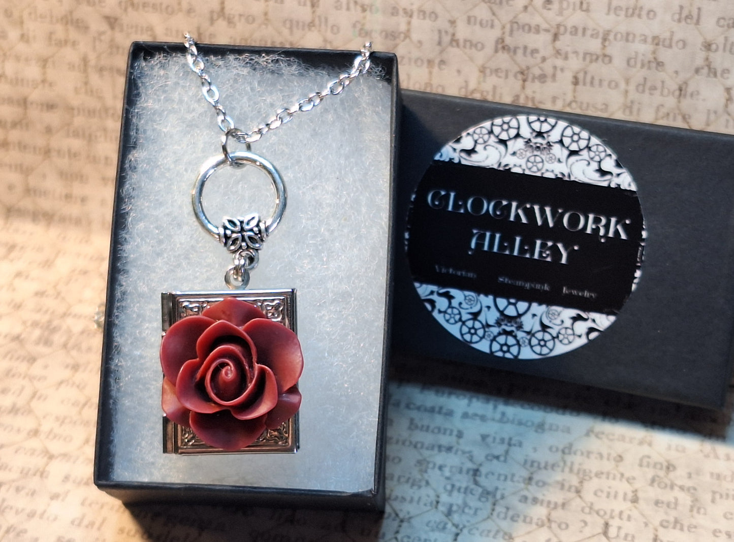 Red Rose Book locket Necklace