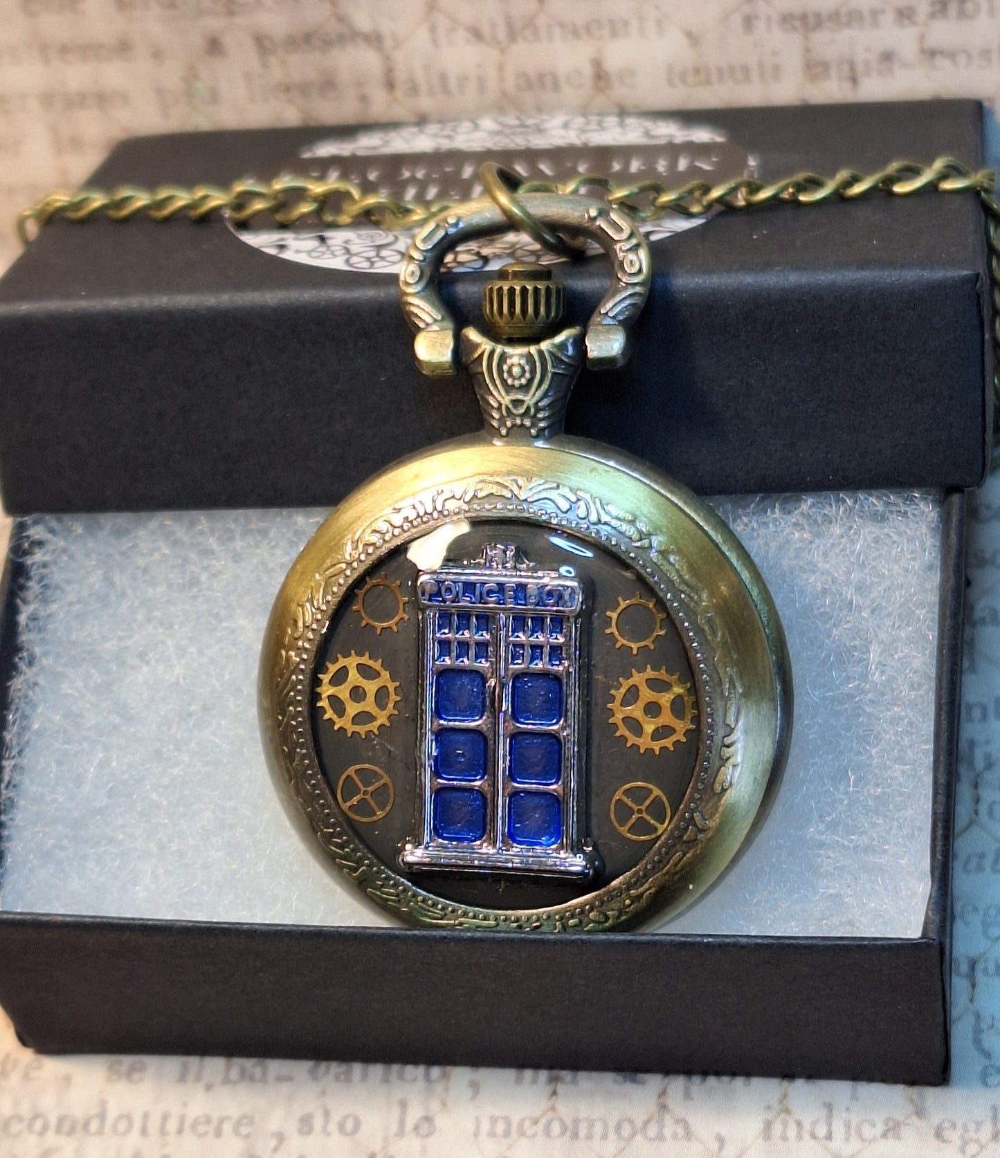 Working Police Box Pocket Watch Necklace