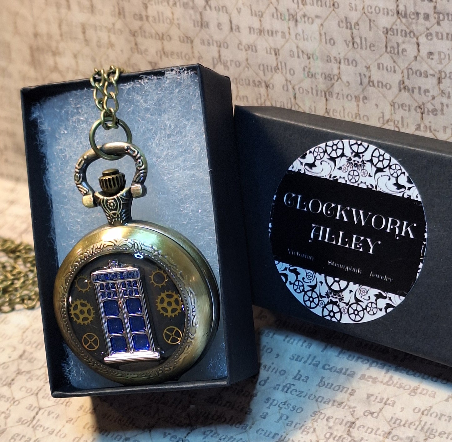 Working Police Box Pocket Watch Necklace
