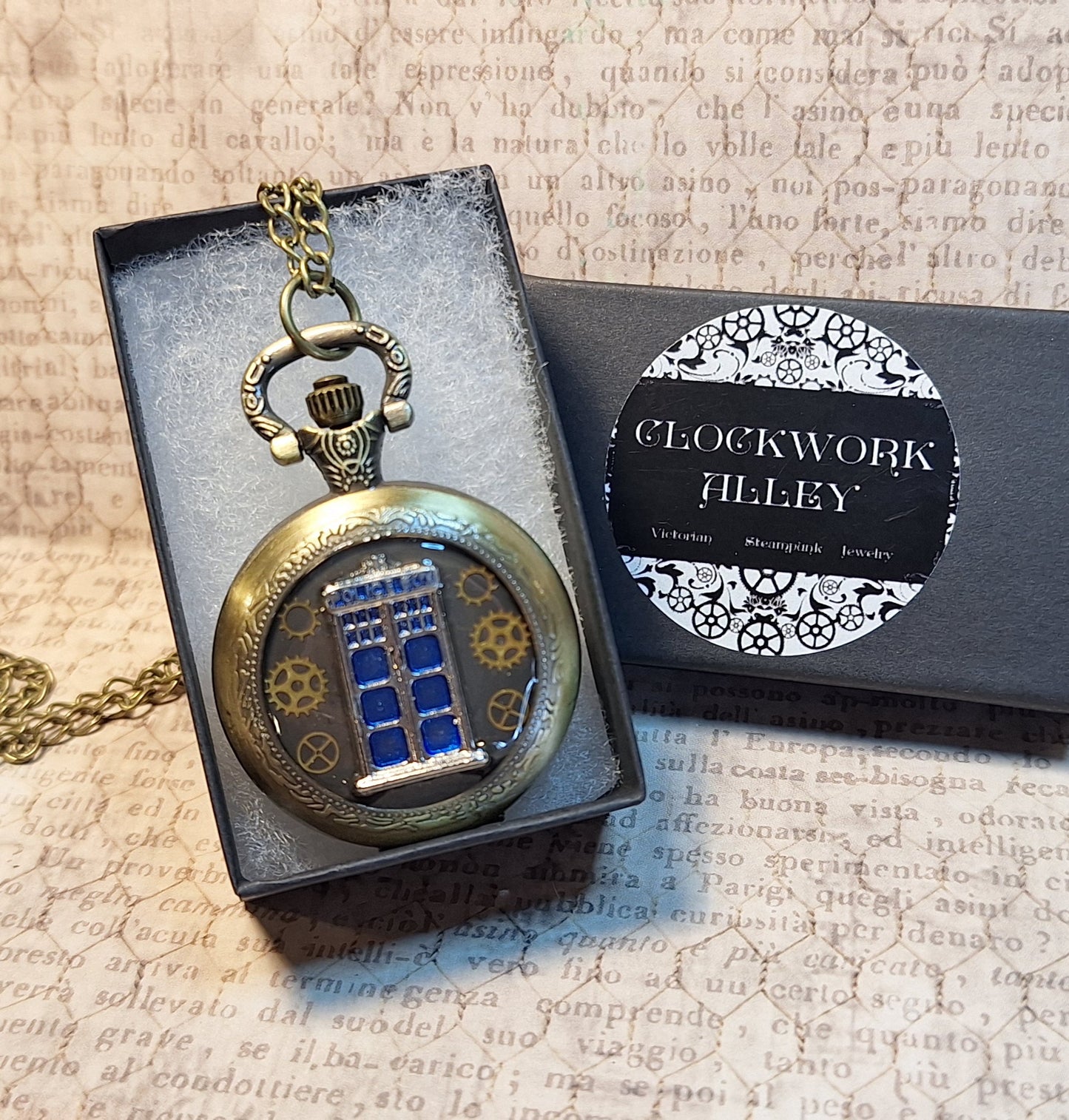 Working Police Box Pocket Watch Necklace