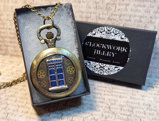 Working Police Box Pocket Watch Necklace