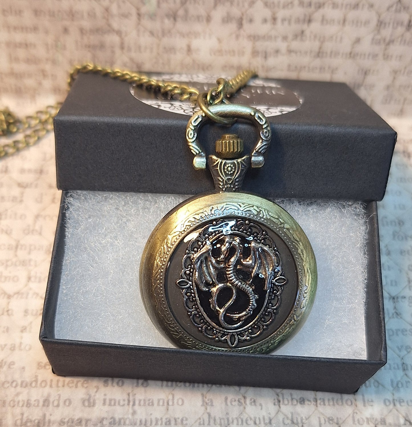 Working Ornate Dragon Pocket Watch Necklace