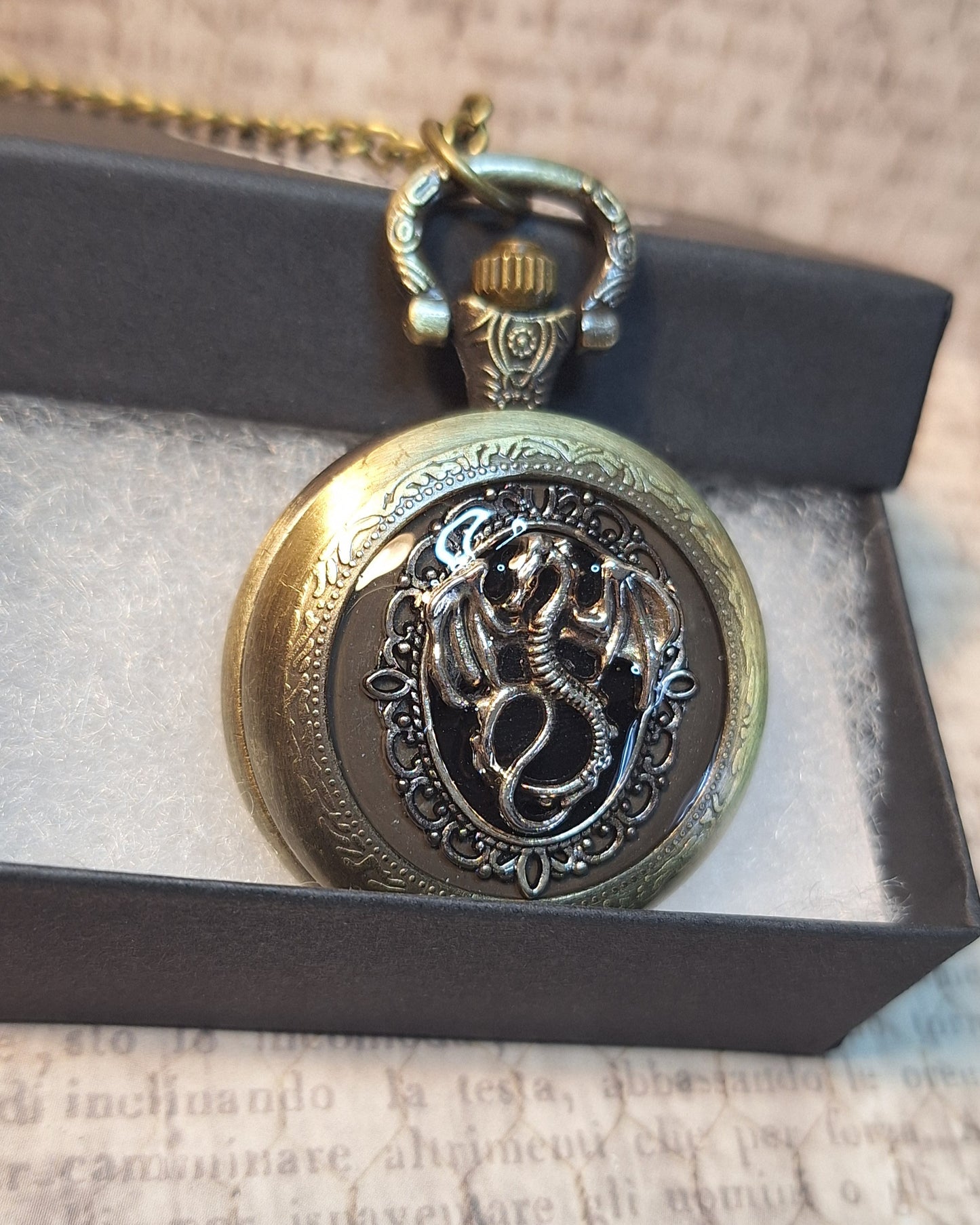 Working Ornate Dragon Pocket Watch Necklace