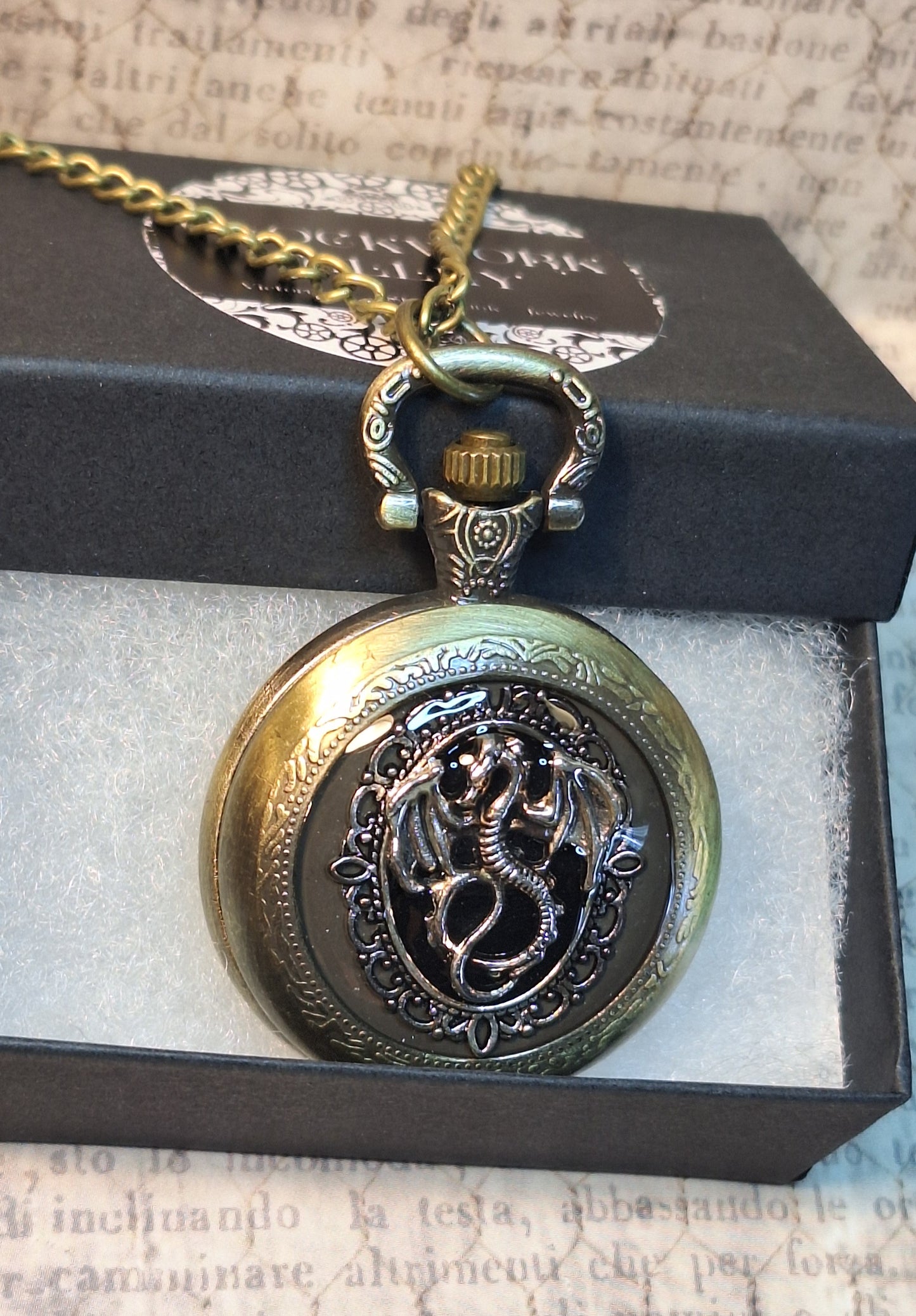 Working Ornate Dragon Pocket Watch Necklace