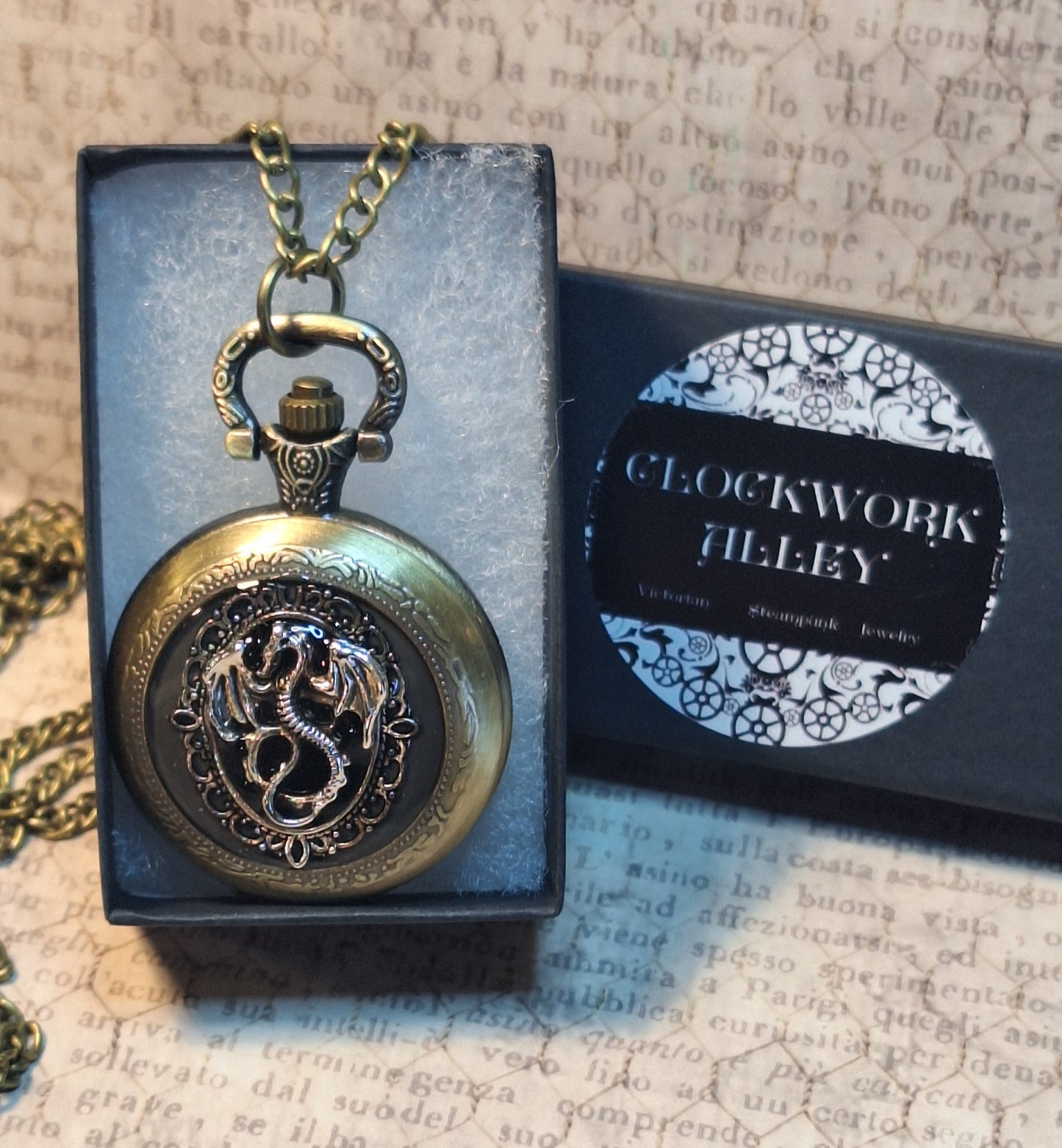 Working Ornate Dragon Pocket Watch Necklace