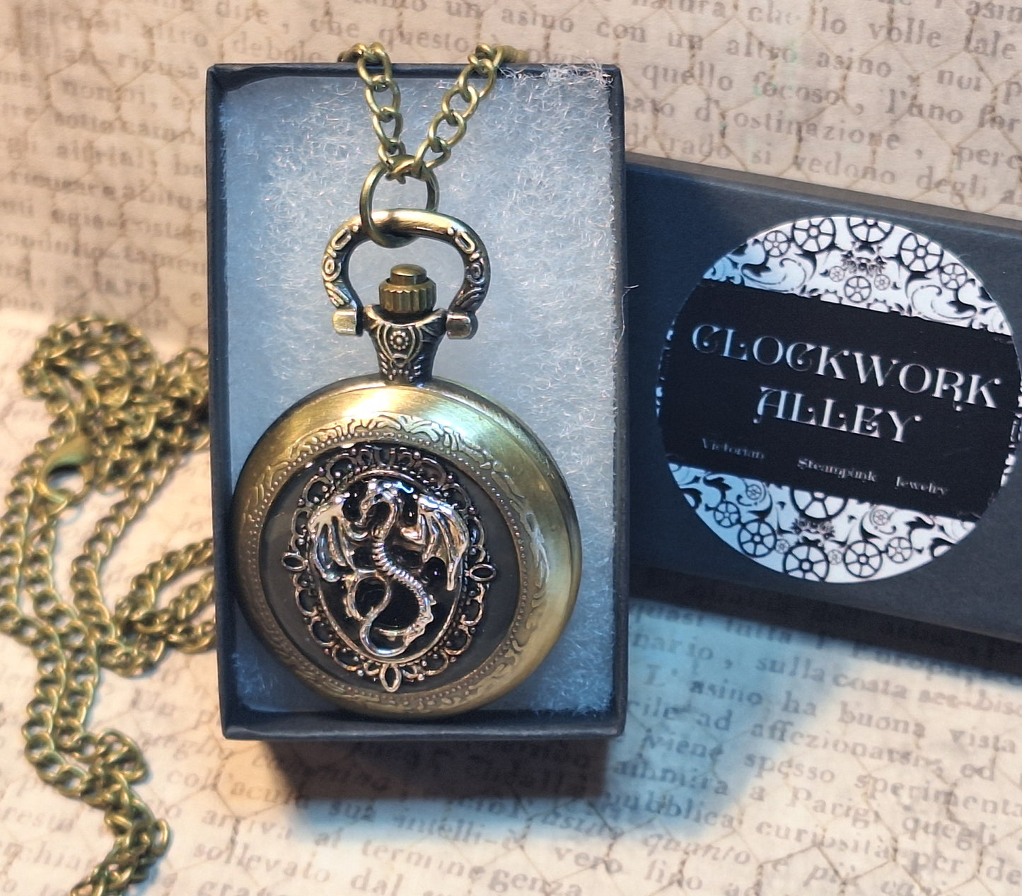 Working Ornate Dragon Pocket Watch Necklace
