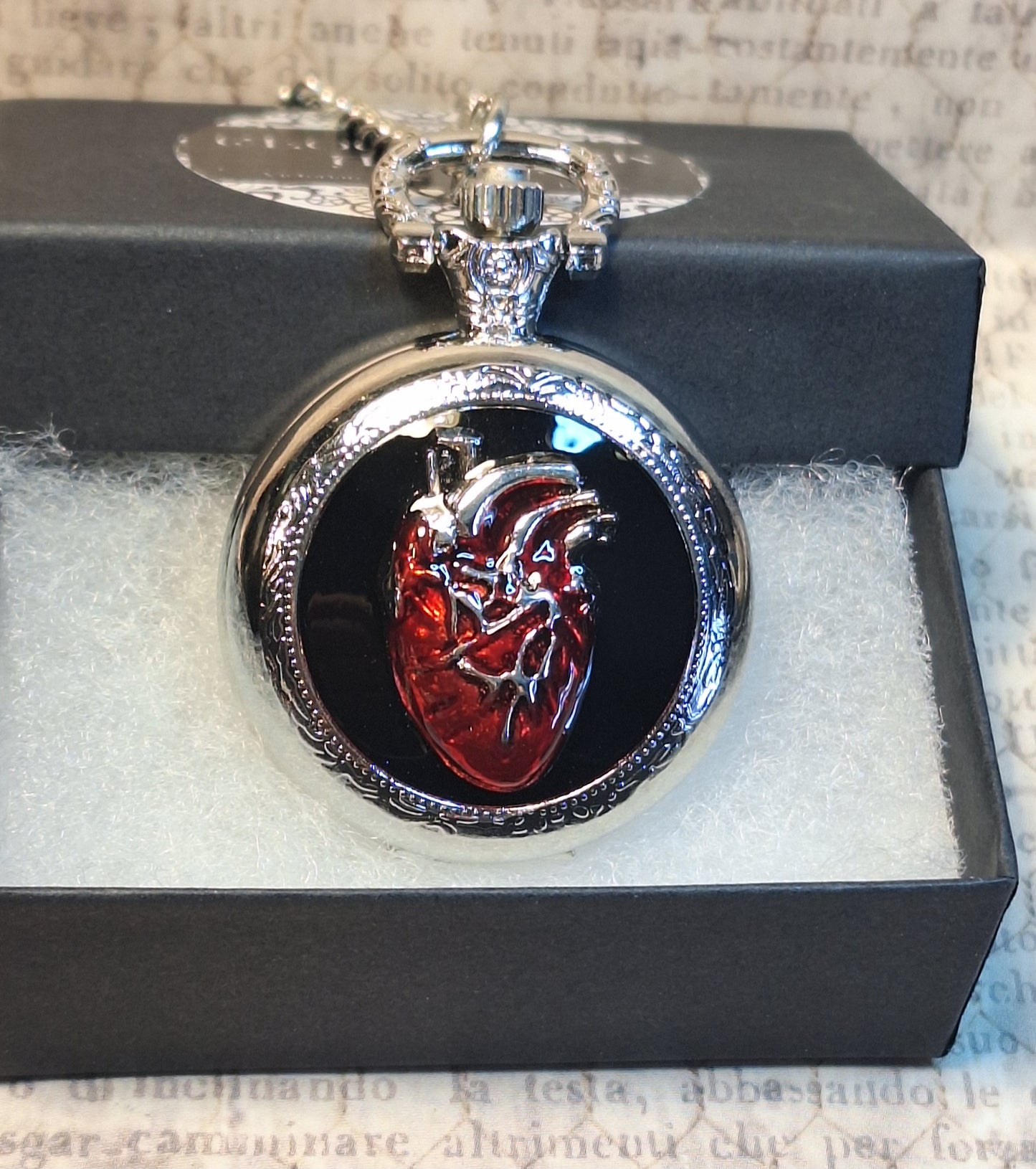 Working Anotomical Heart Pocket Watch Necklace