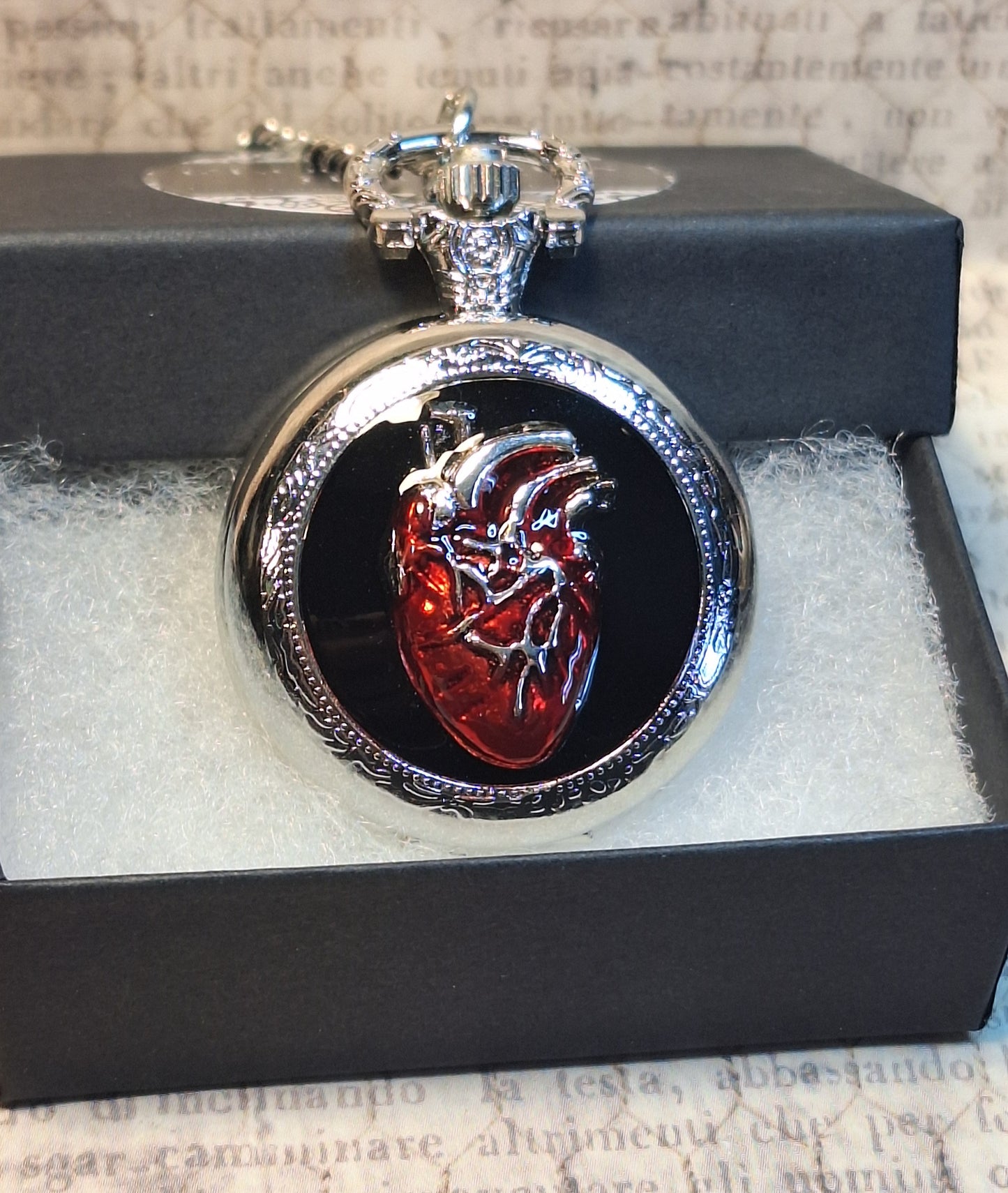 Working Anotomical Heart Pocket Watch Necklace