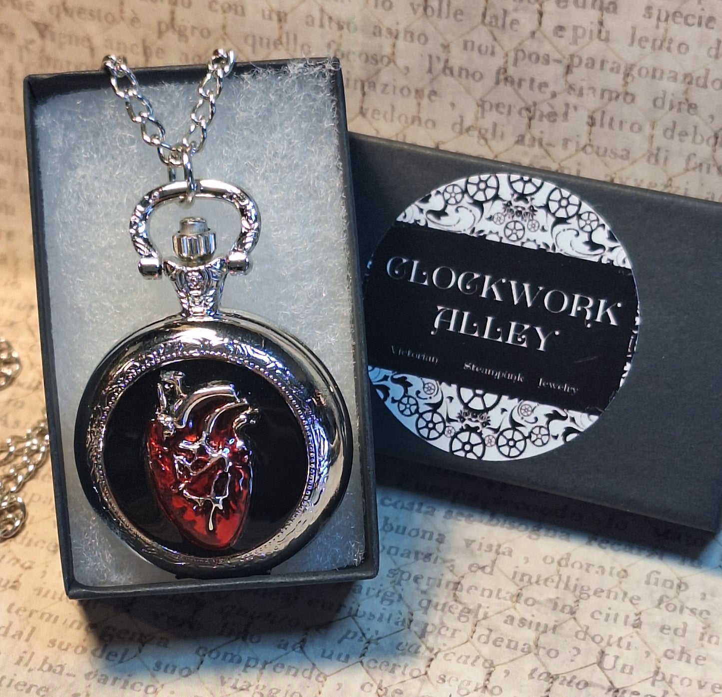 Working Anotomical Heart Pocket Watch Necklace