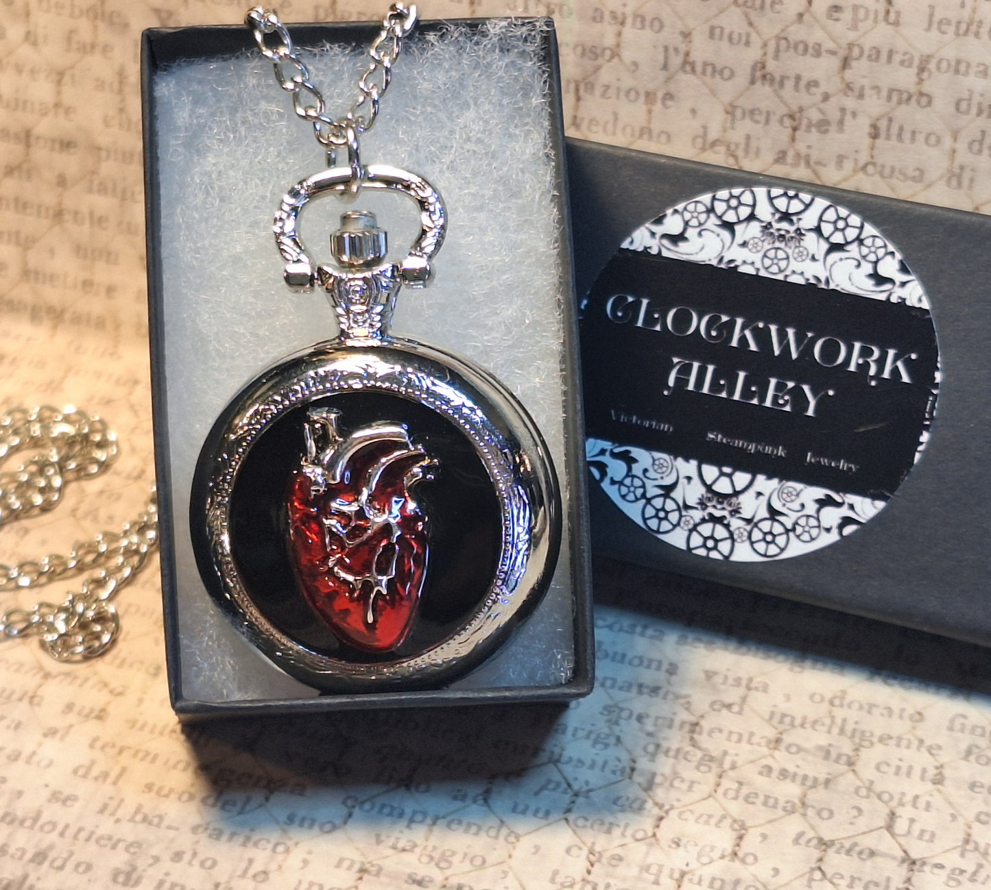 Working Anotomical Heart Pocket Watch Necklace