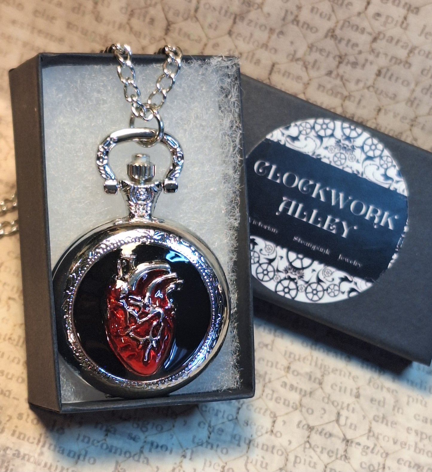 Working Anotomical Heart Pocket Watch Necklace