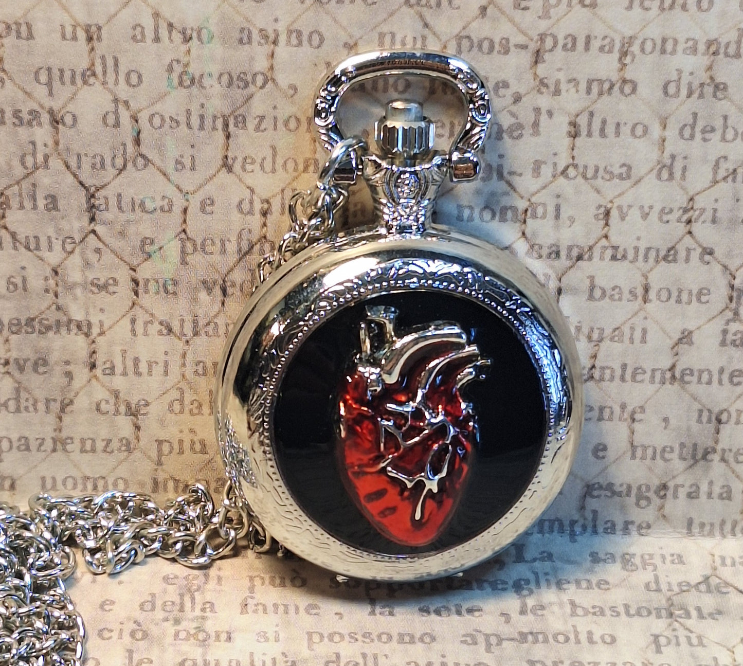 Working Anotomical Heart Pocket Watch Necklace