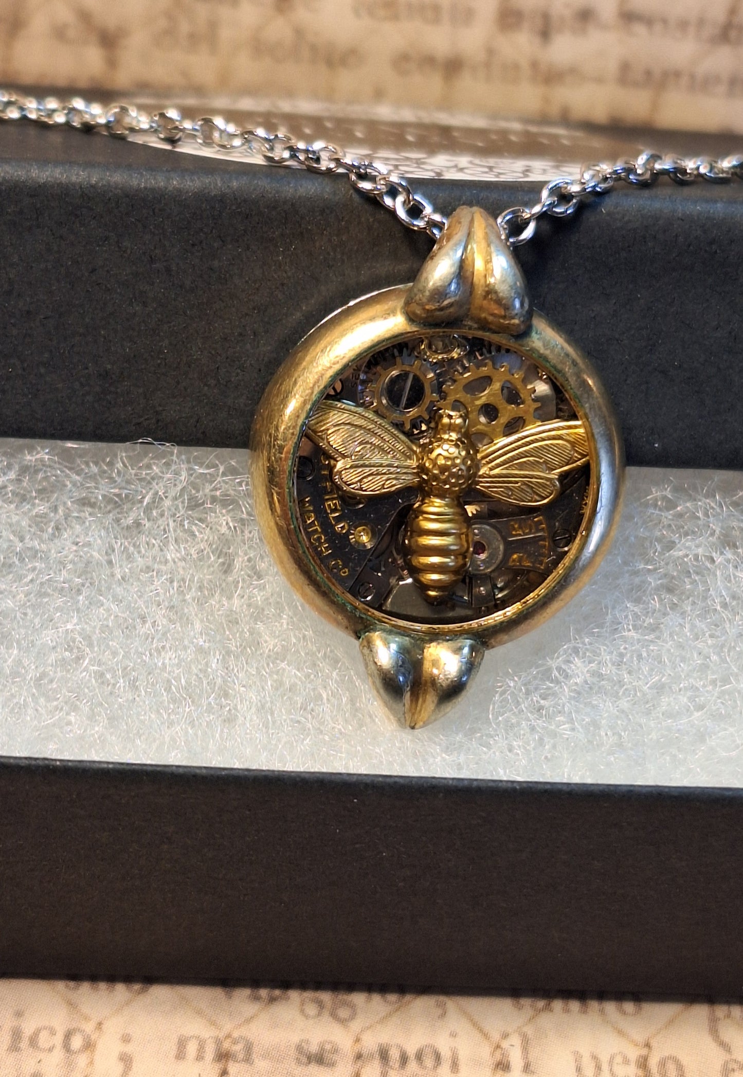 Steampunk Bee Watch Case Pendant Necklace