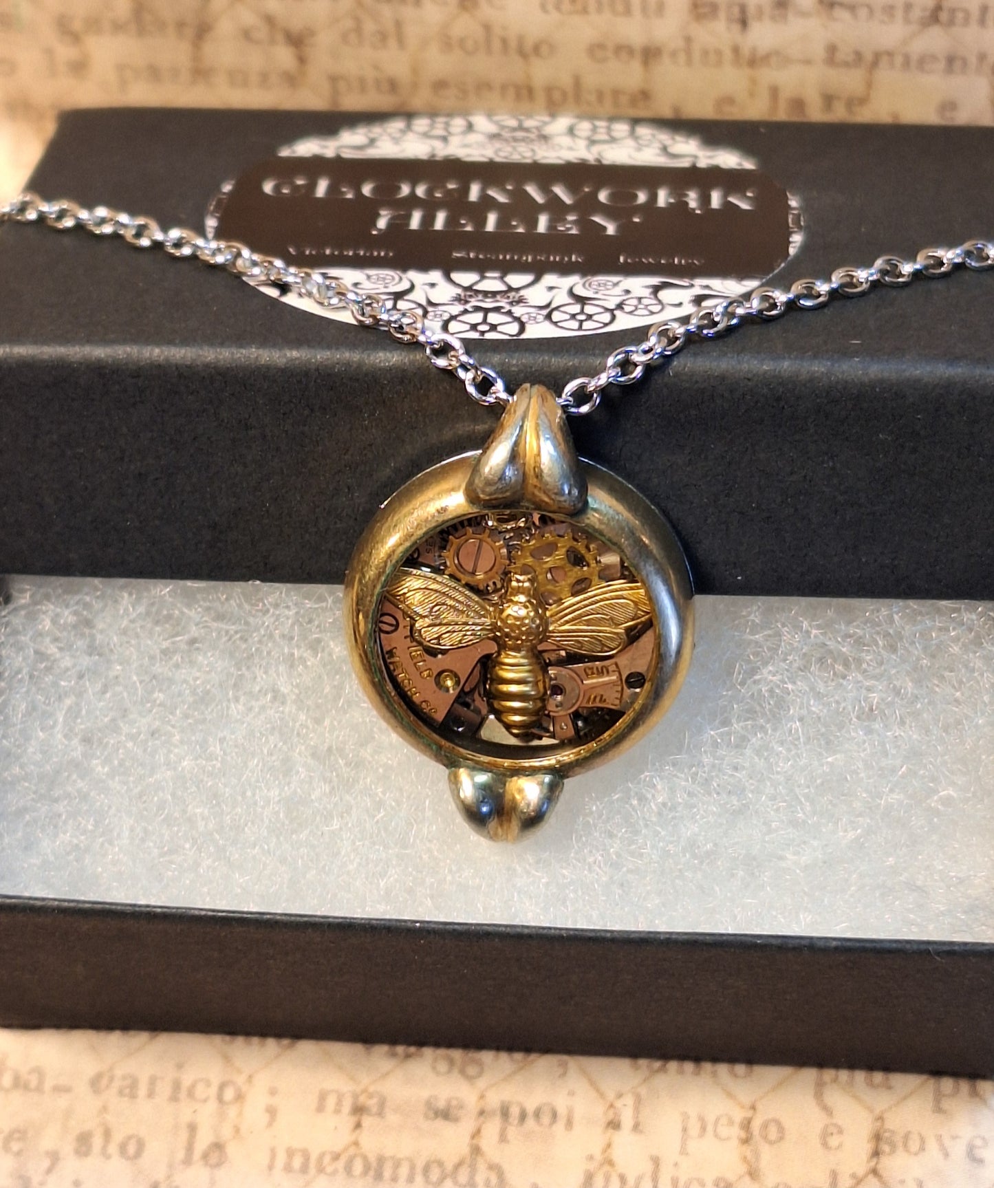 Steampunk Bee Watch Case Pendant Necklace