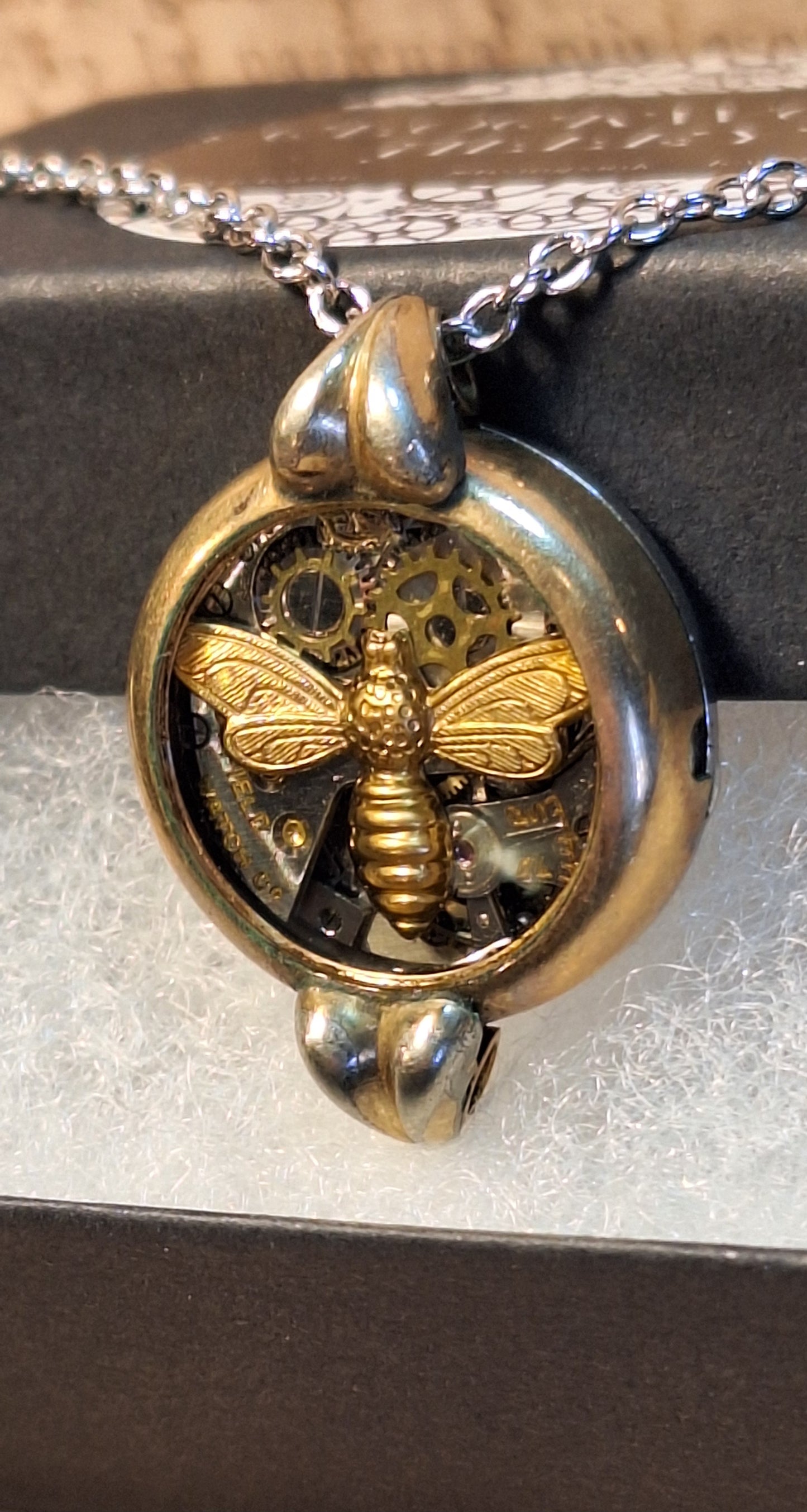 Steampunk Bee Watch Case Pendant Necklace