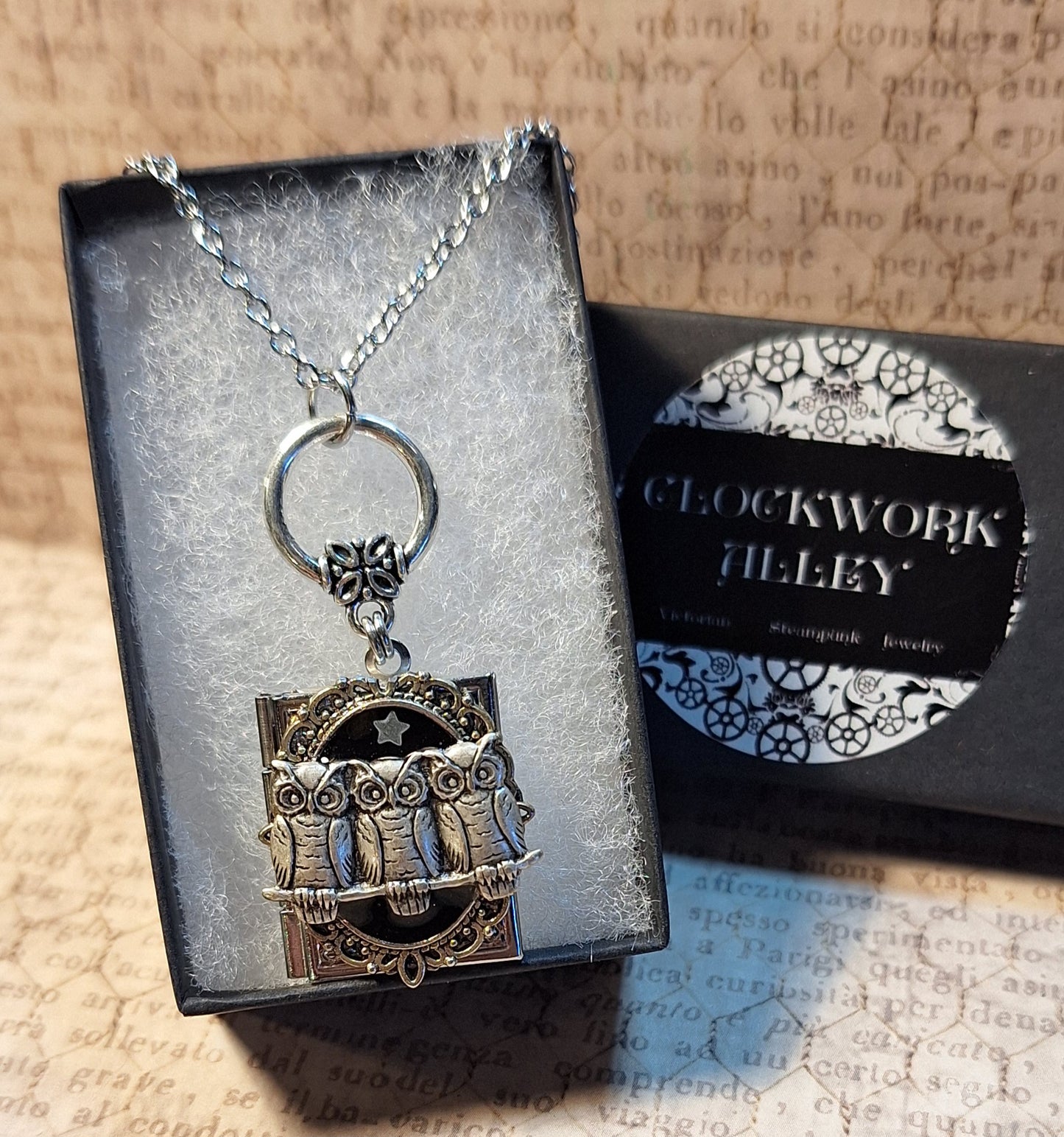 Ornate Owl Book Locket Necklace