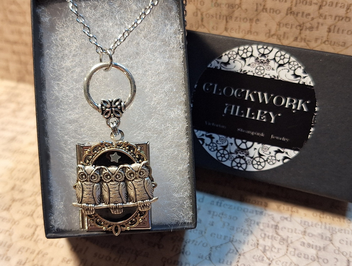 Ornate Owl Book Locket Necklace