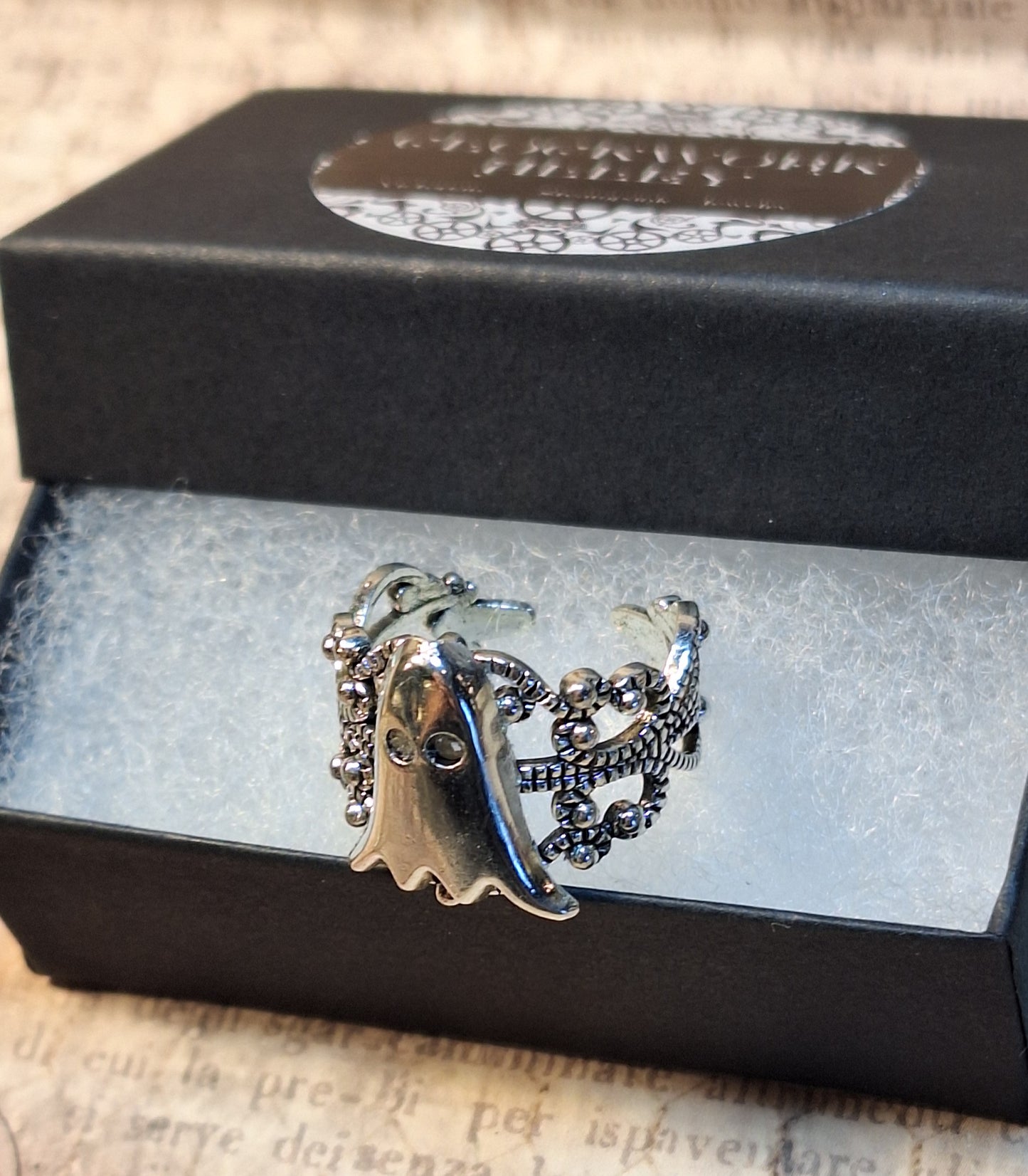 Silver Ghost Adjustable Filigree Ring