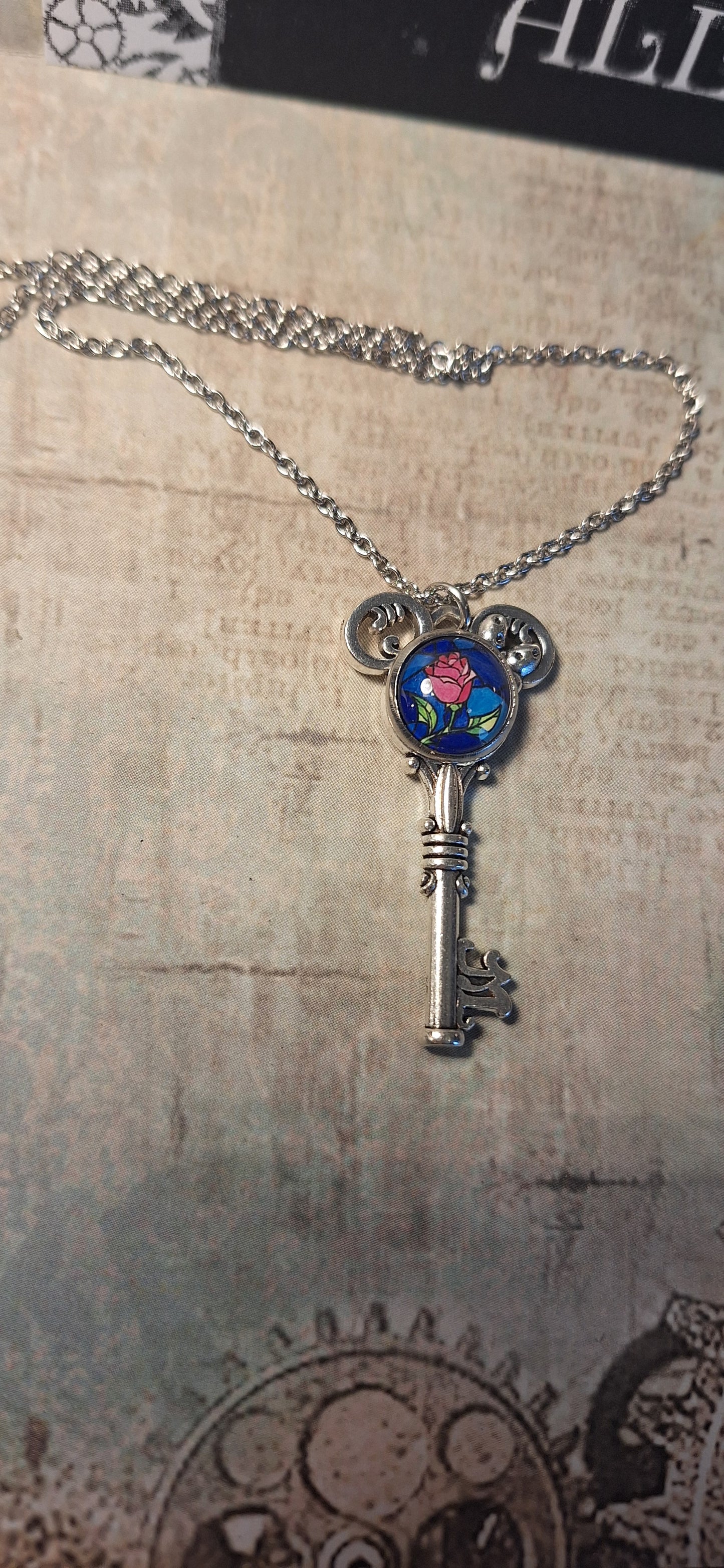 Rose Key with ears Necklace
