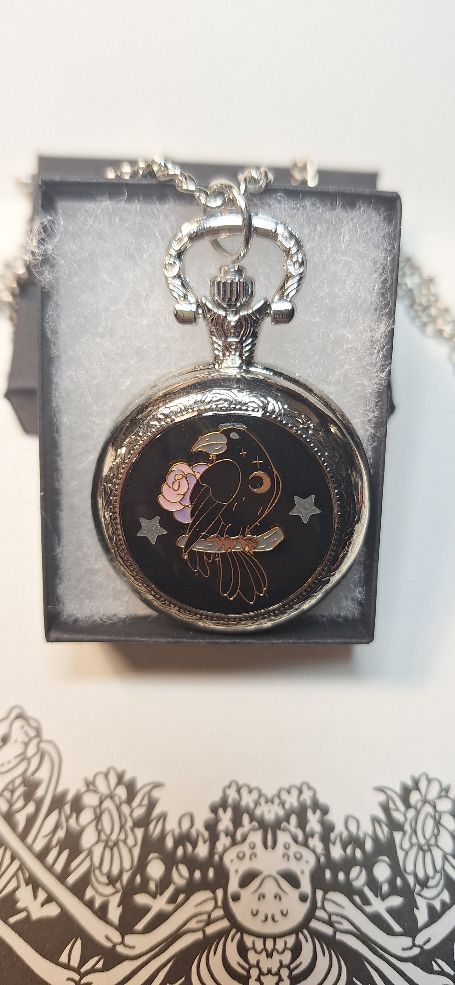 Working Raven Pocket Watch Necklace