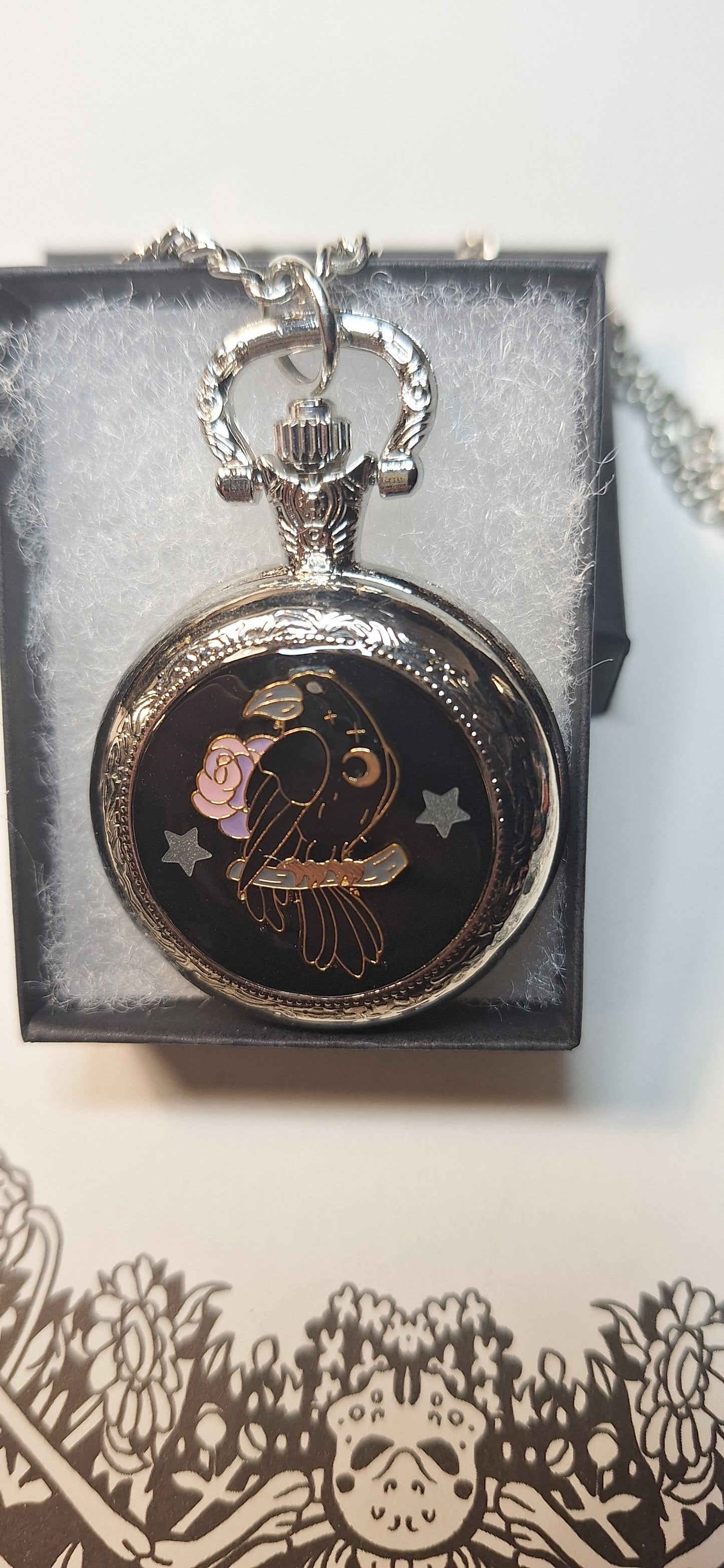 Working Raven Pocket Watch Necklace