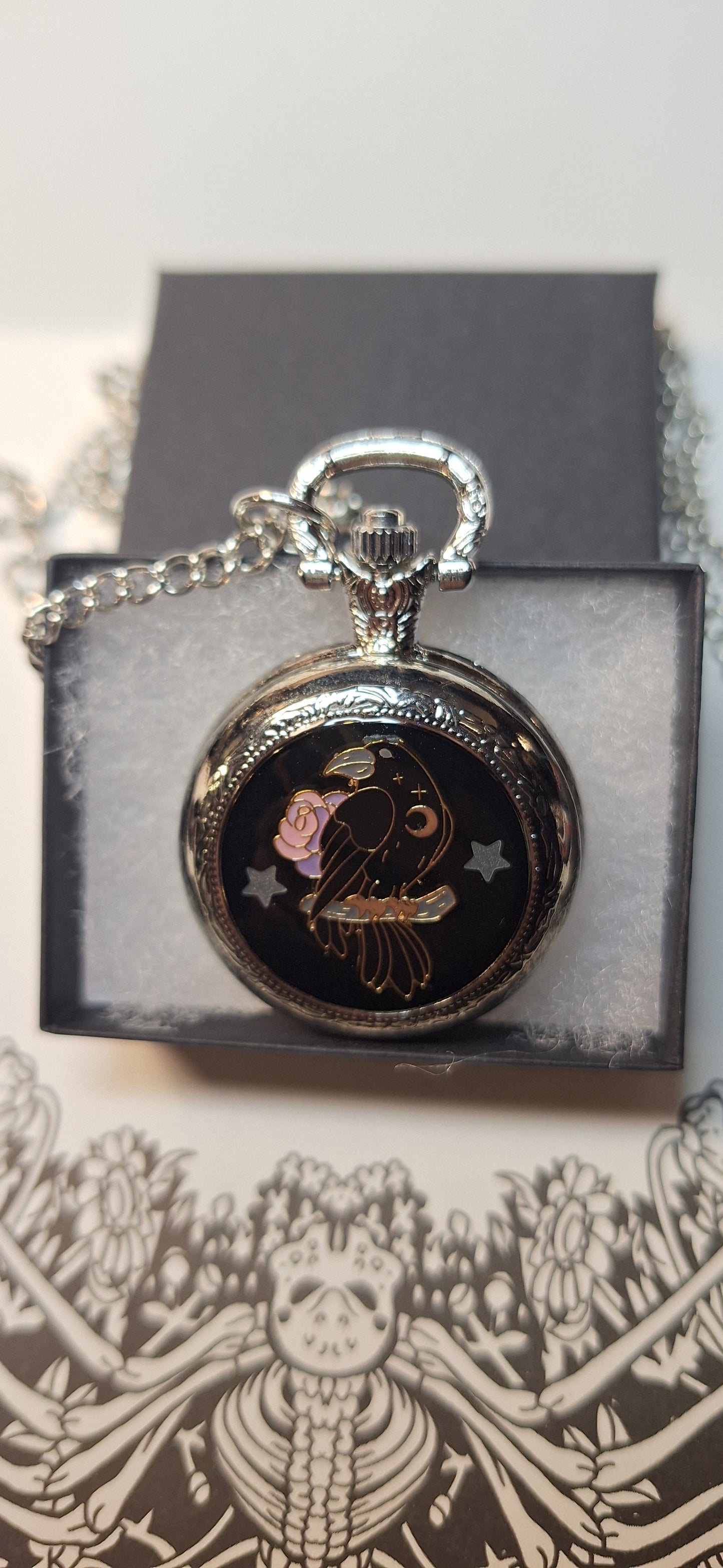 Working Raven Pocket Watch Necklace