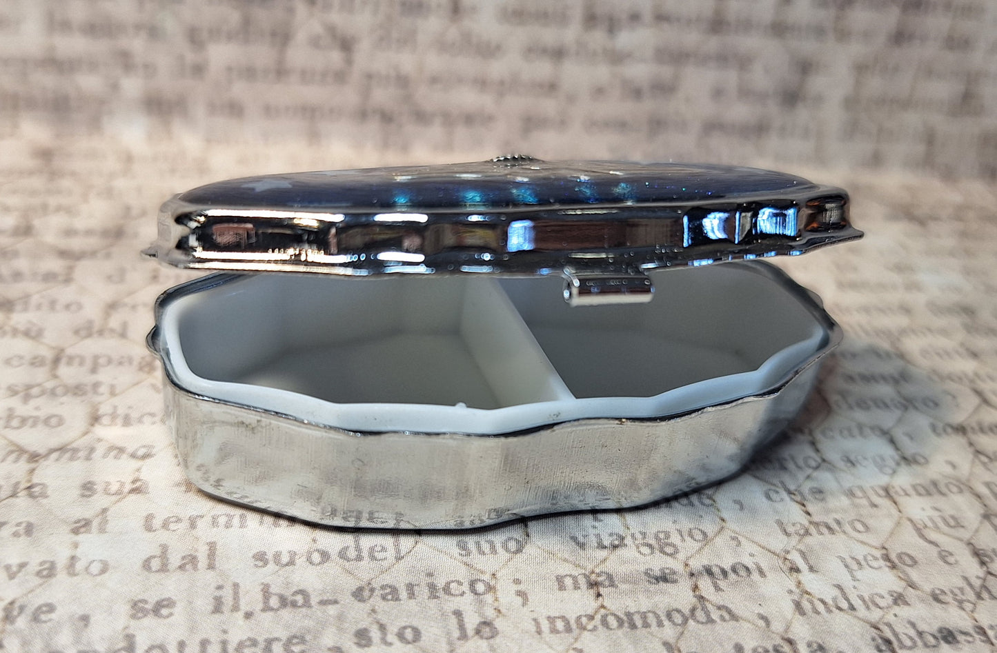 Lunar Moth Trinket / Pill Box Blue with Glow-in-the-Dark Stars