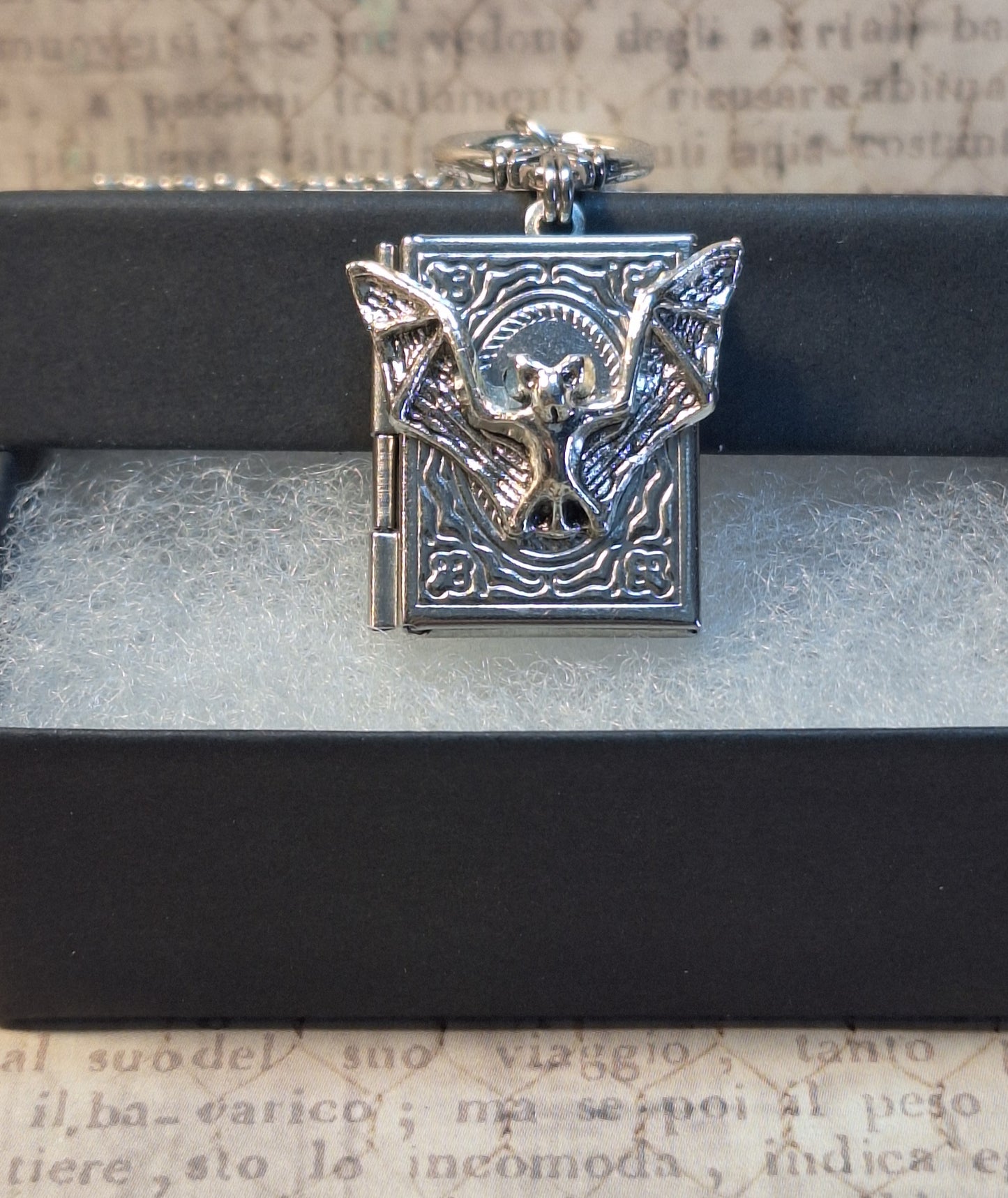 Bat Book Locket Necklace