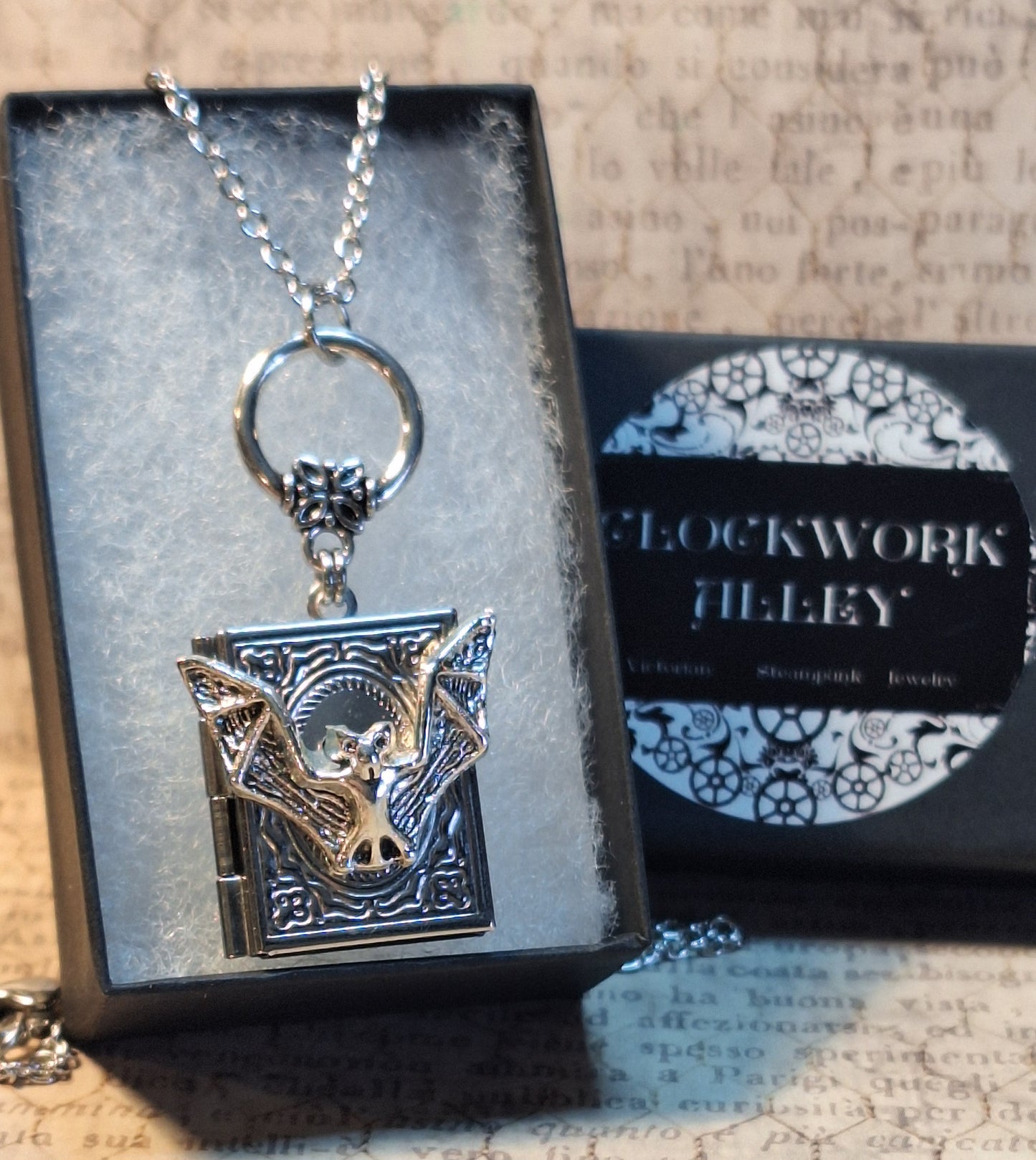 Bat Book Locket Necklace