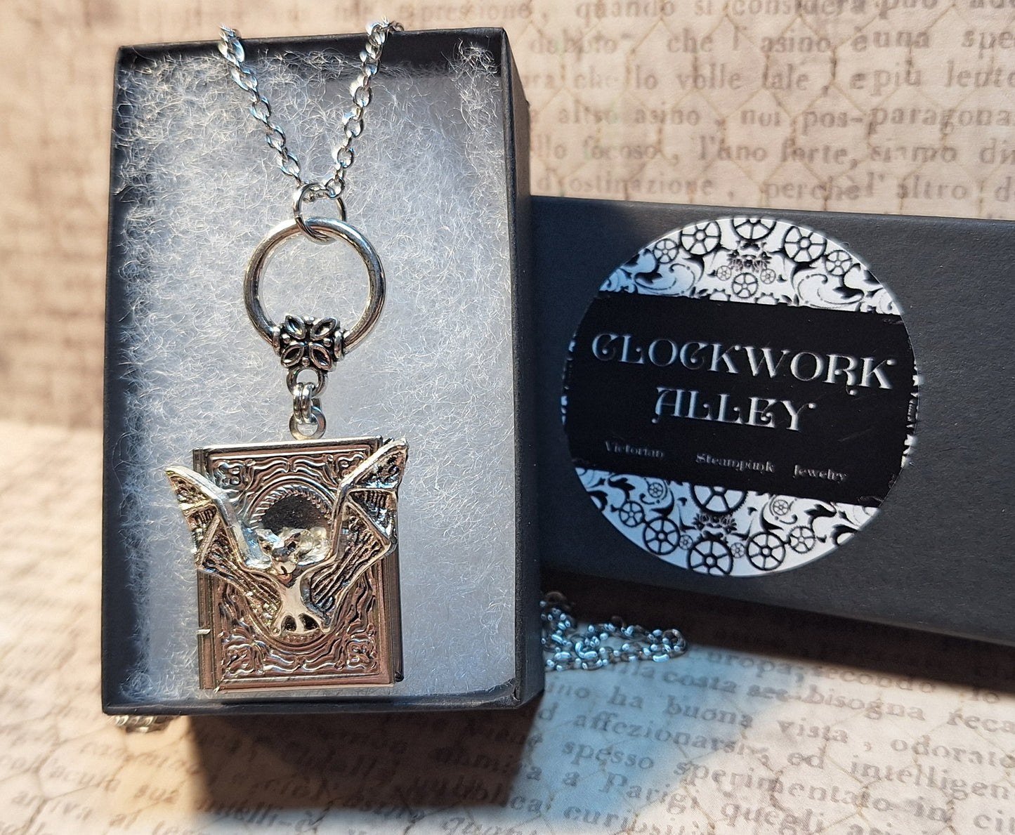 Bat Book Locket Necklace