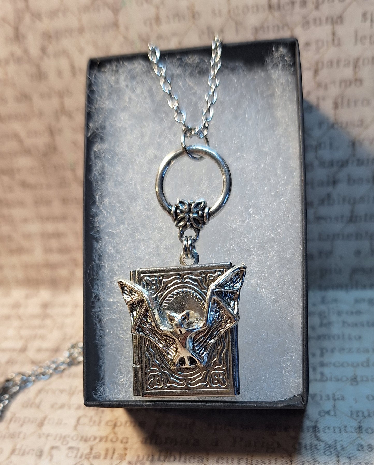 Bat Book Locket Necklace