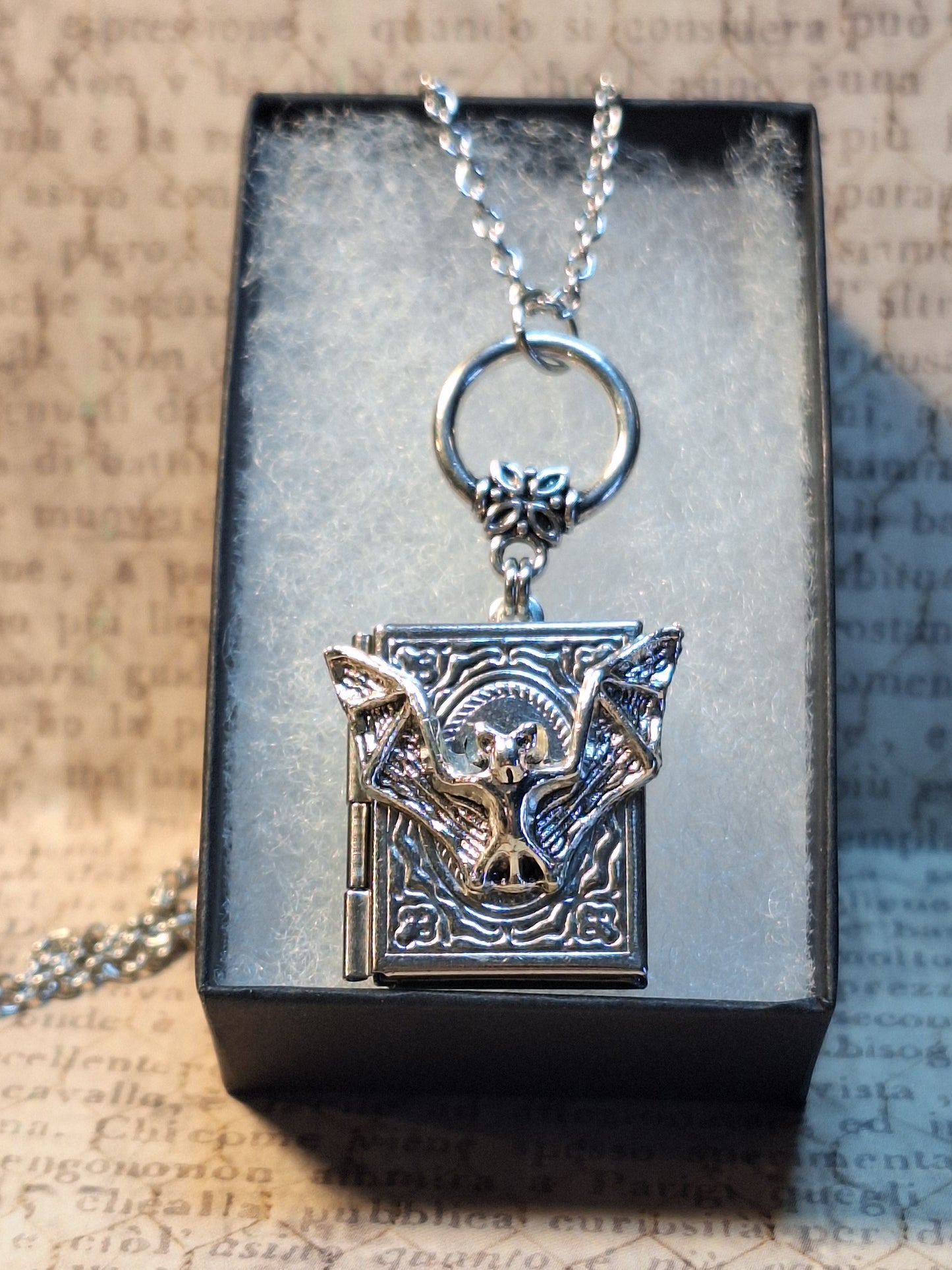 Bat Book Locket Necklace