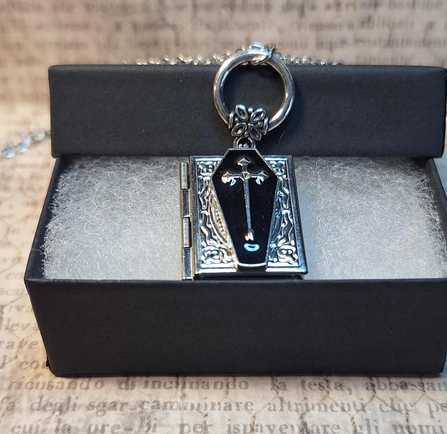 Black Coffin Book Locket Necklace