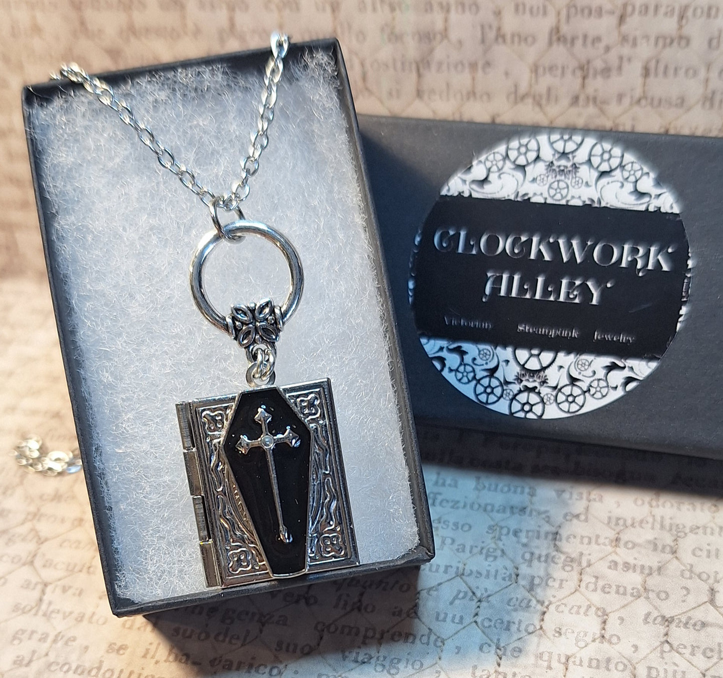 Black Coffin Book Locket Necklace