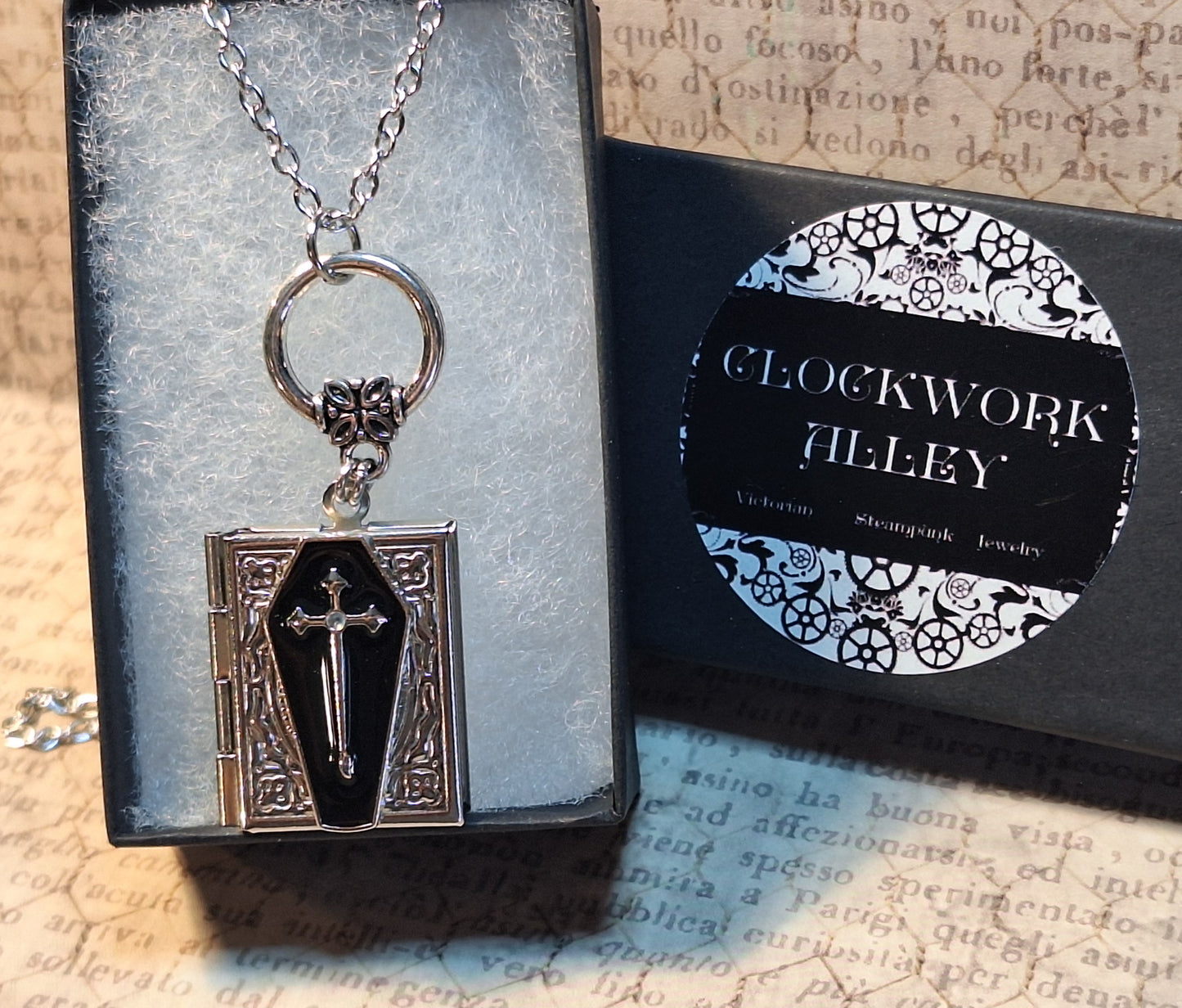 Black Coffin Book Locket Necklace