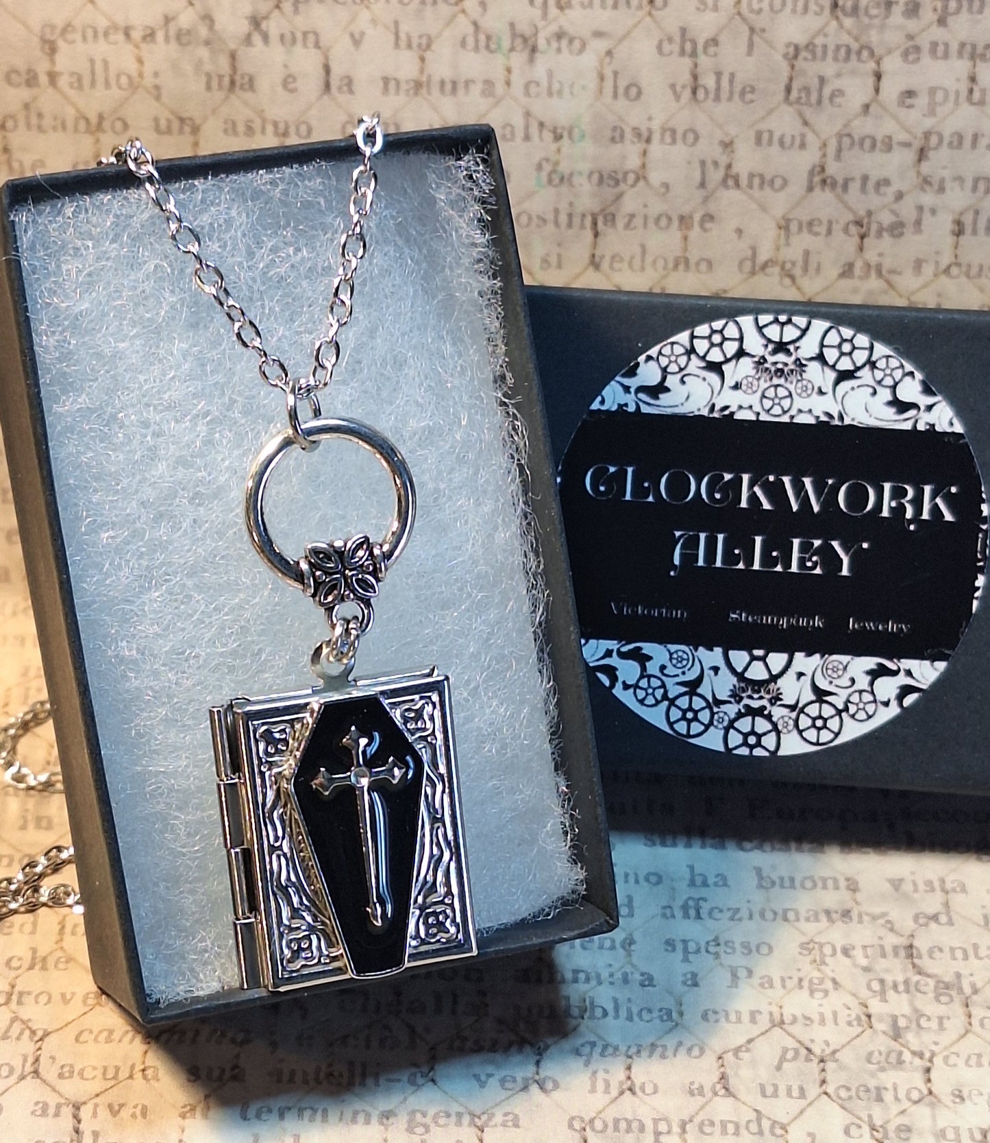 Black Coffin Book Locket Necklace