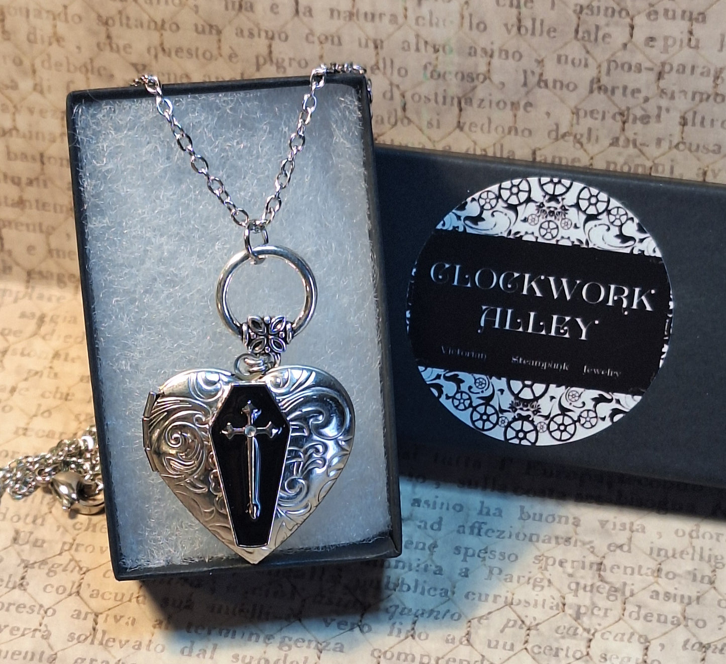 Black Coffin Heart Locket Necklace