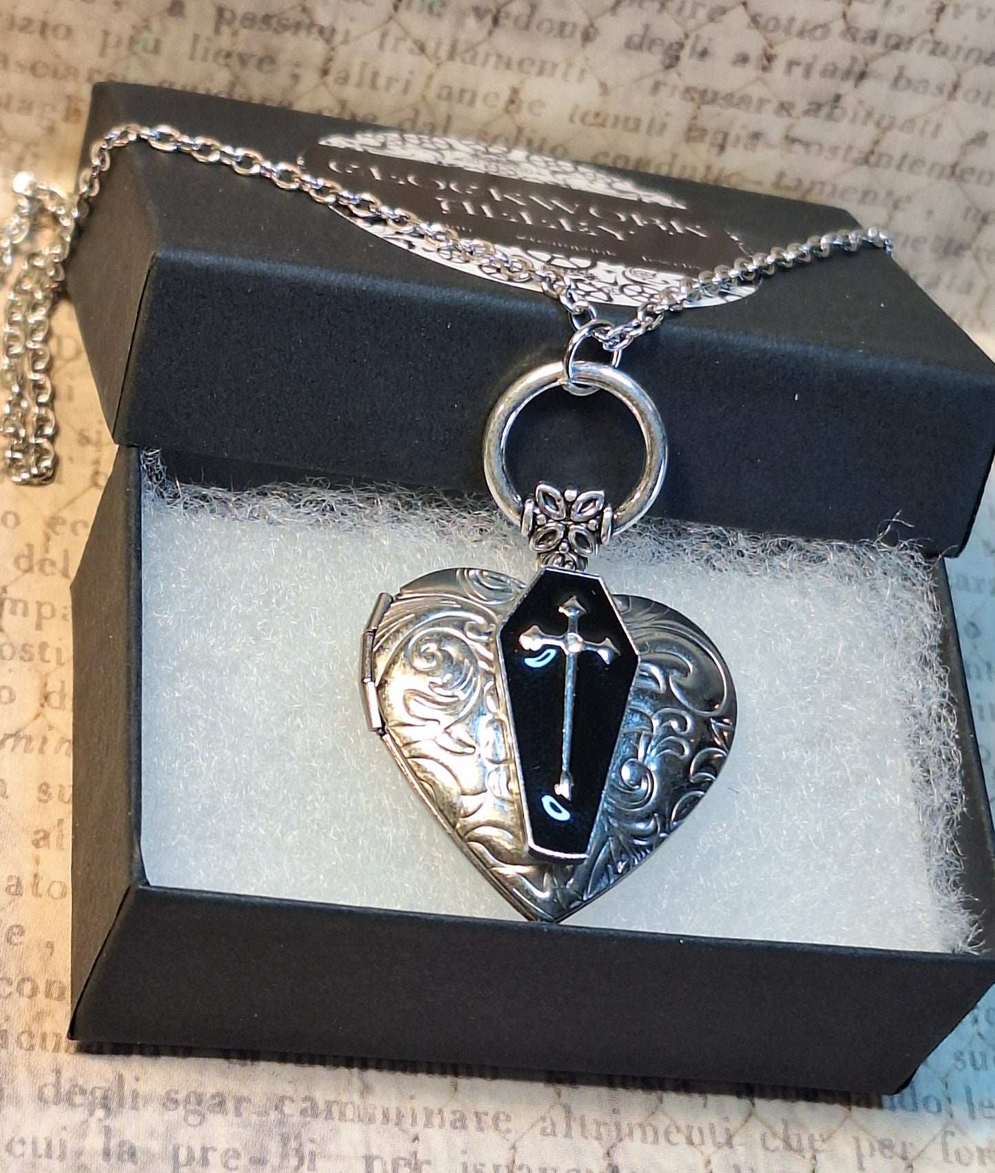 Black Coffin Heart Locket Necklace