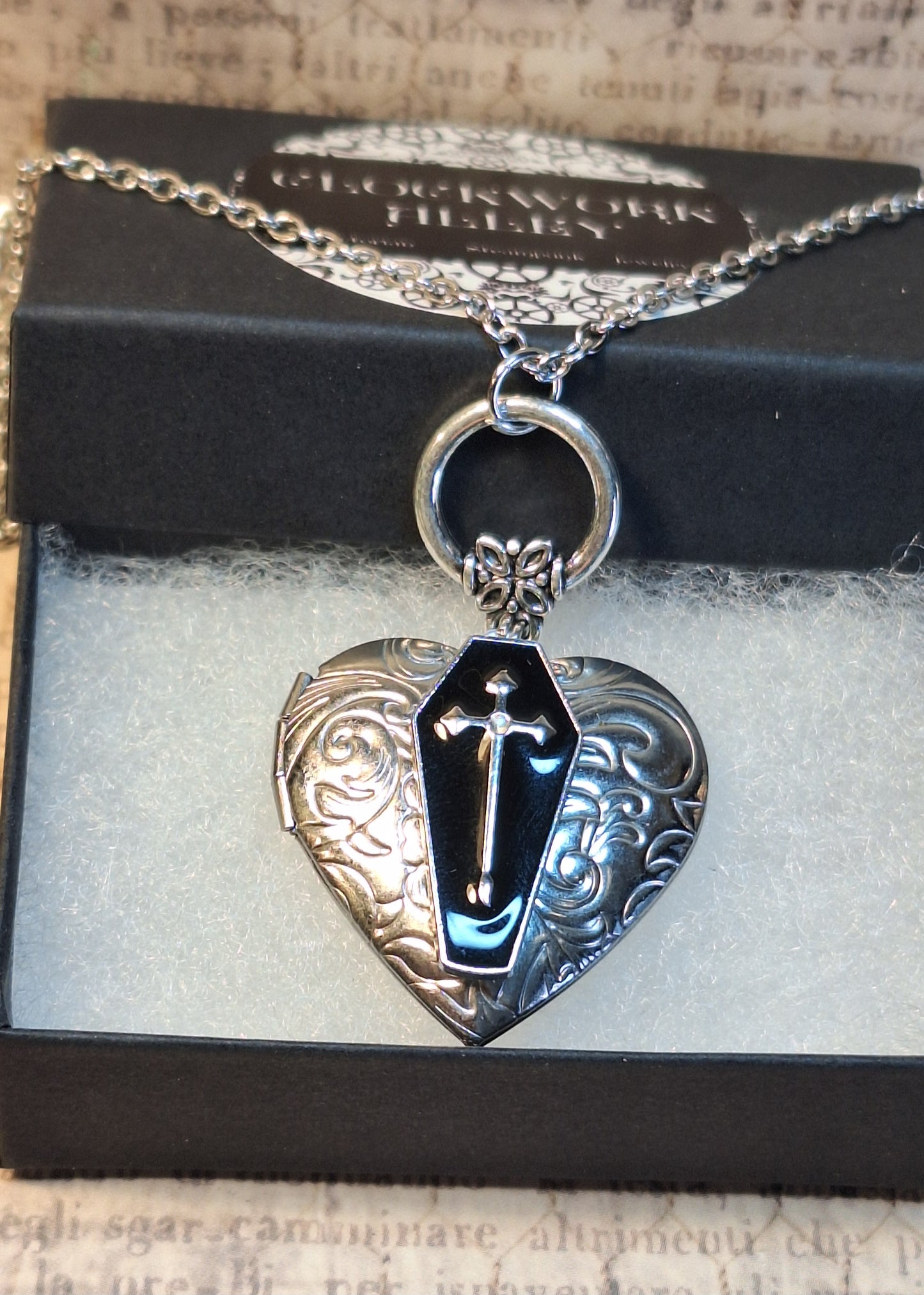 Black Coffin Heart Locket Necklace