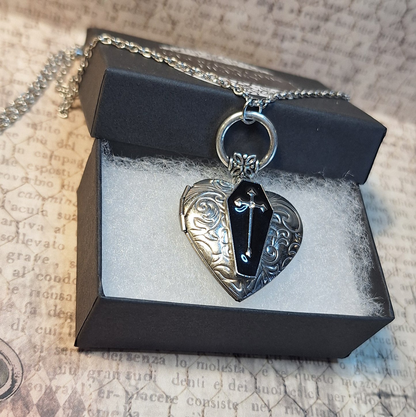 Black Coffin Heart Locket Necklace