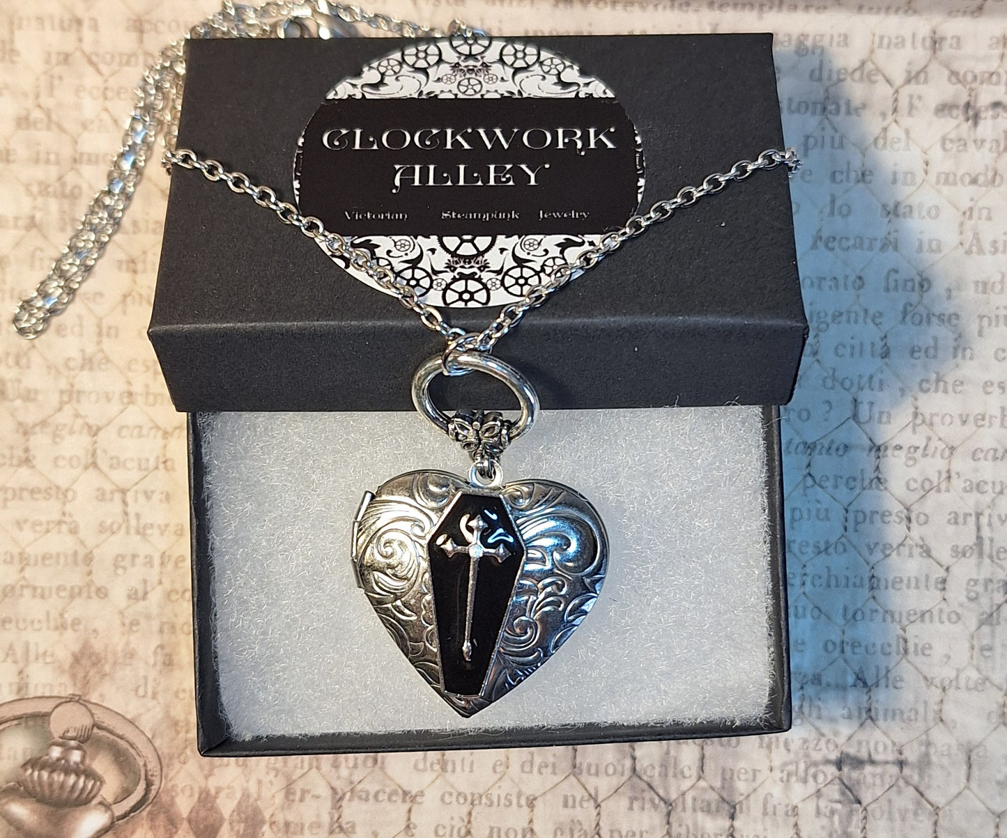 Black Coffin Heart Locket Necklace