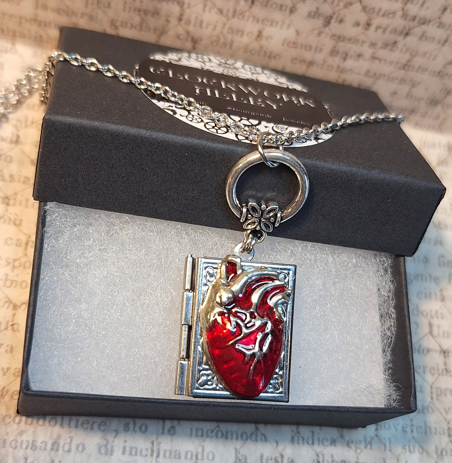 Red Anotomical Heart Book Locket Necklace