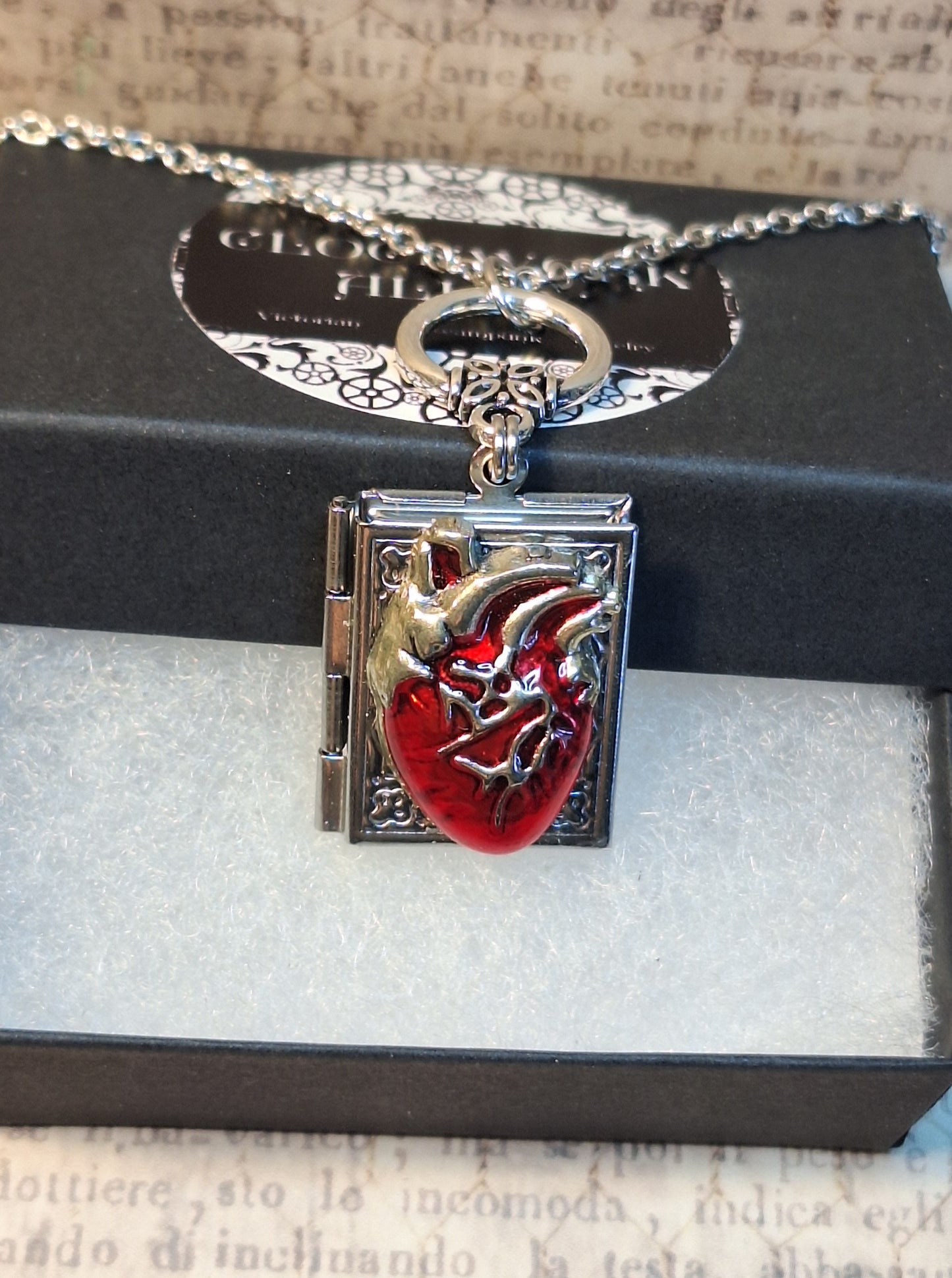 Red Anotomical Heart Book Locket Necklace