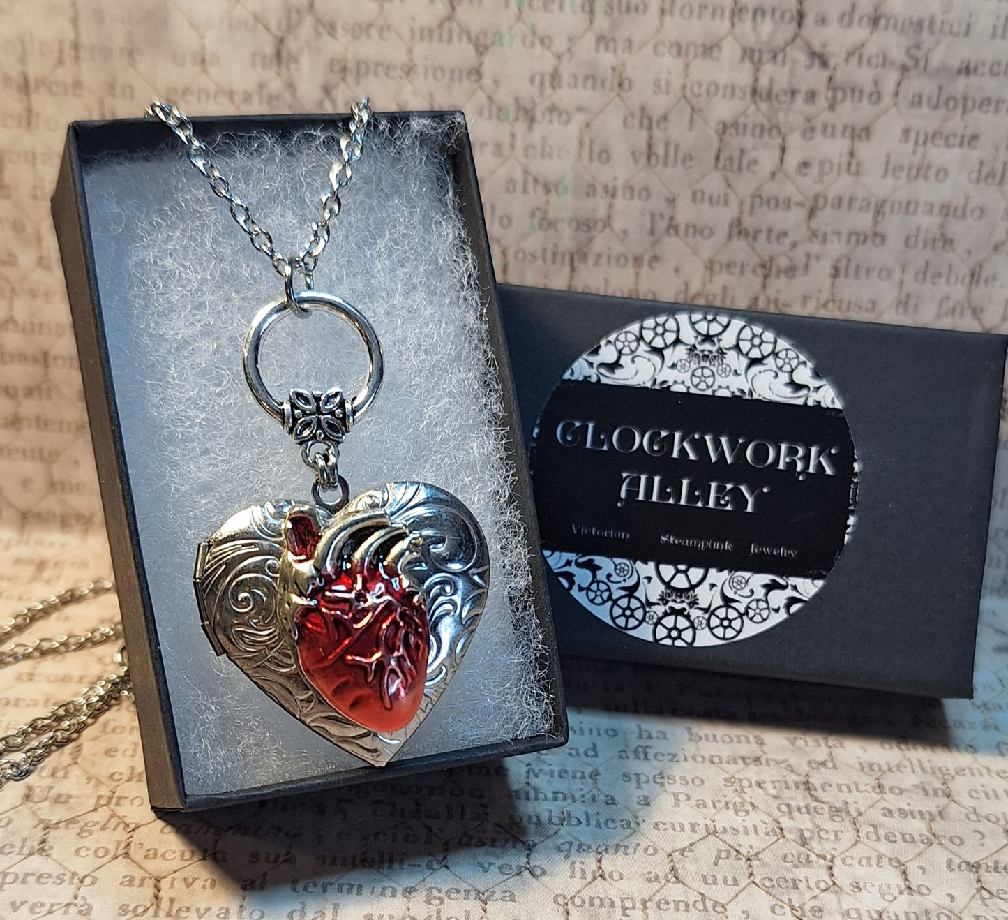Red Anotomical Heart Locket Necklace